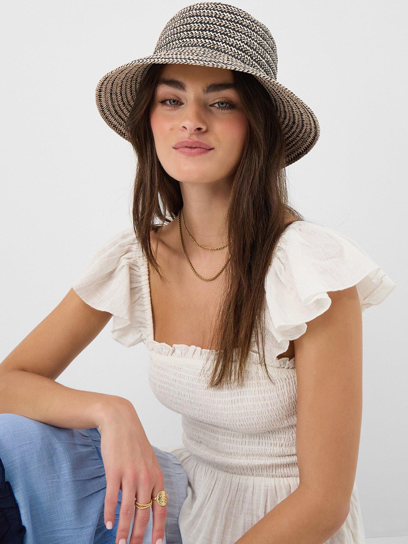 Image 2 of 3 of Accessorize Monochrome Woven Bucket Hat with Striped Texture - Multi