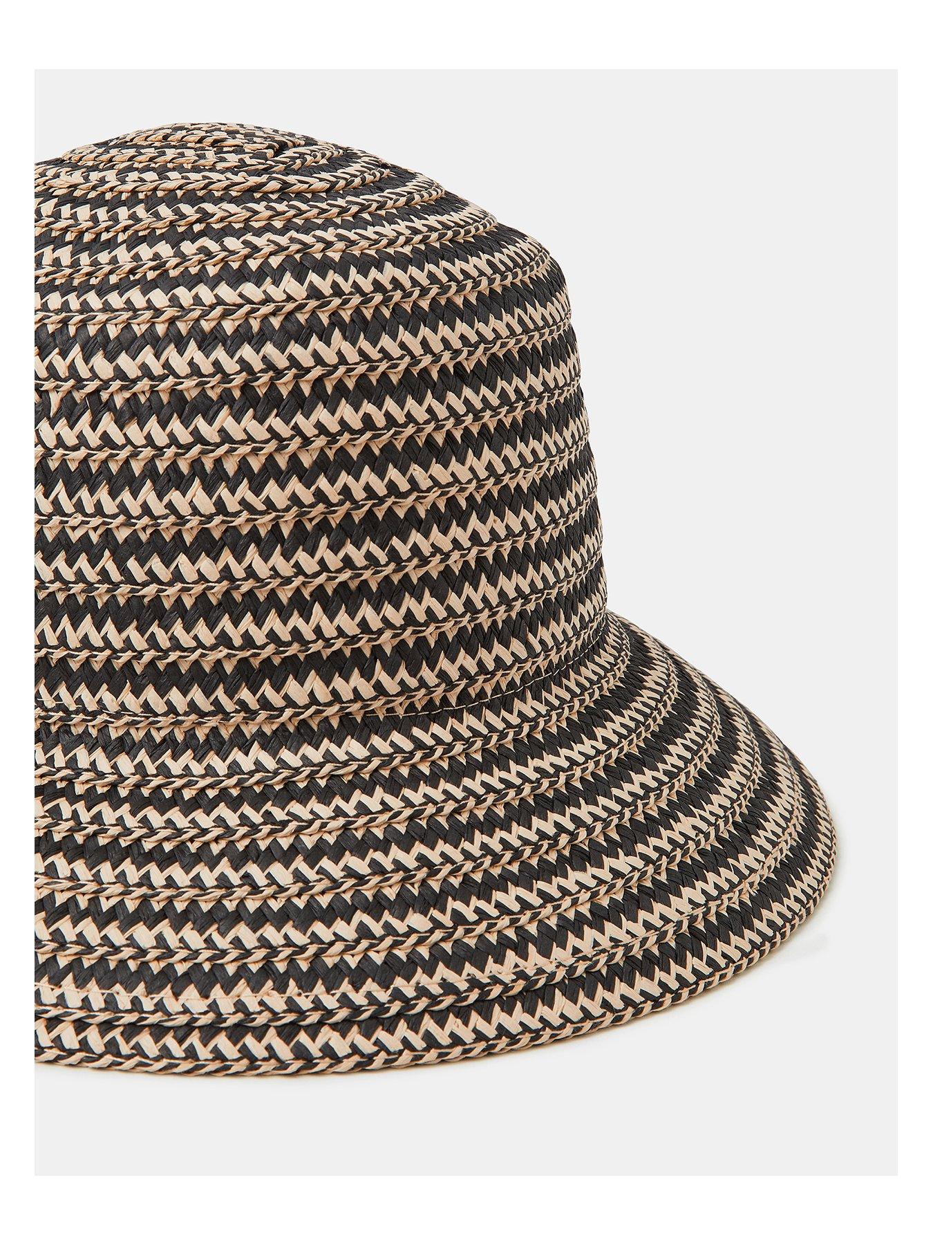 Image 3 of 3 of Accessorize Monochrome Woven Bucket Hat with Striped Texture - Multi