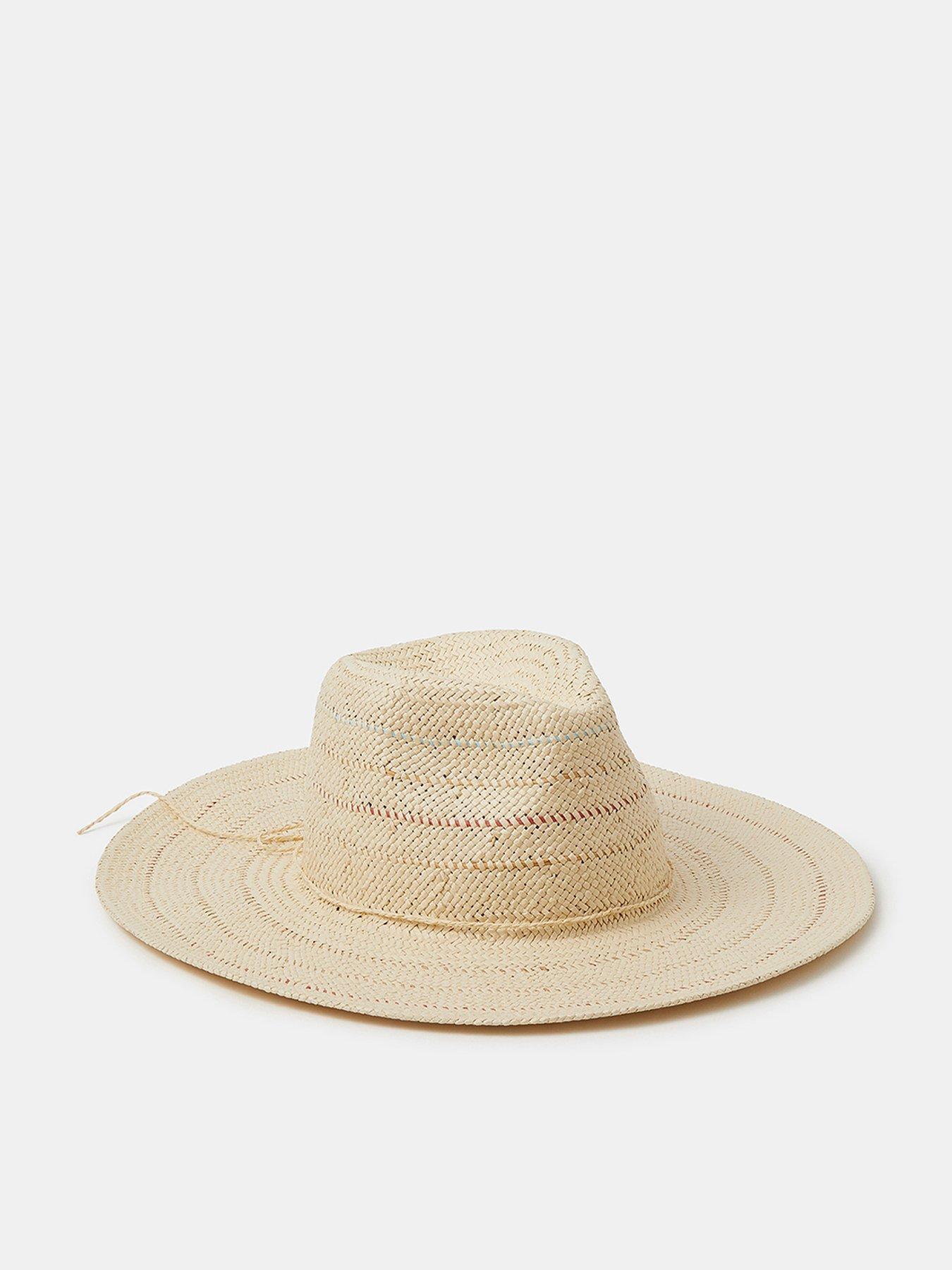 Image 1 of 4 of Accessorize Striped Fedora Hat with Wide Brim - Cream