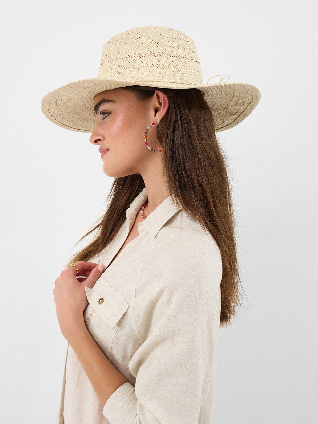 Image 2 of 4 of Accessorize Striped Fedora Hat with Wide Brim - Cream