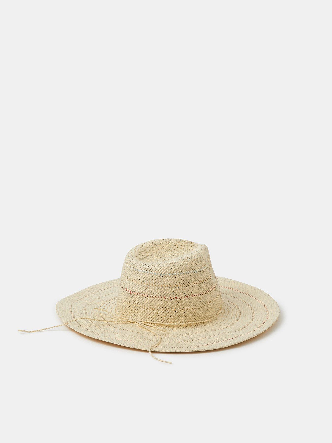 Image 3 of 4 of Accessorize Striped Fedora Hat with Wide Brim - Cream