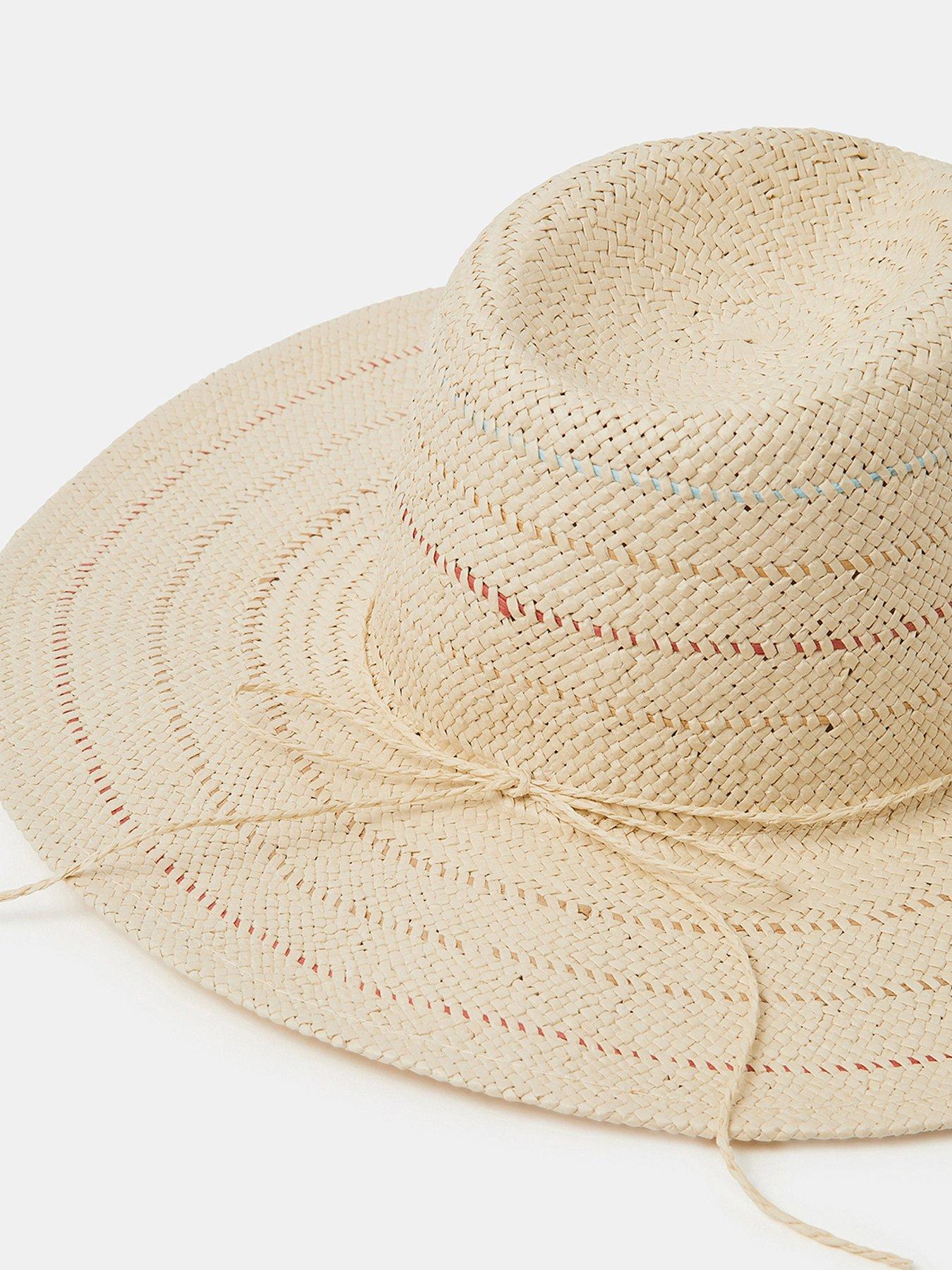 Image 4 of 4 of Accessorize Striped Fedora Hat with Wide Brim - Cream