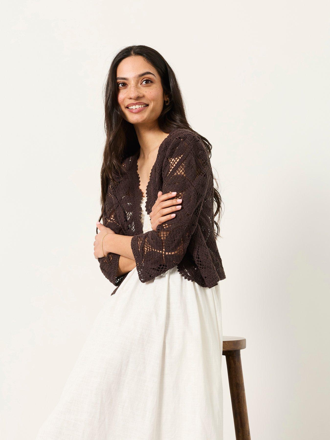FatFace Carrie Crochet Cardigan - Brown