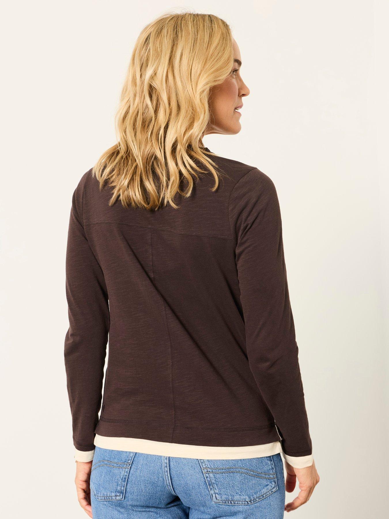 Image 2 of 6 of FatFace Womens Mia Henley Button Neck Long Sleeve T-Shirt - Brown