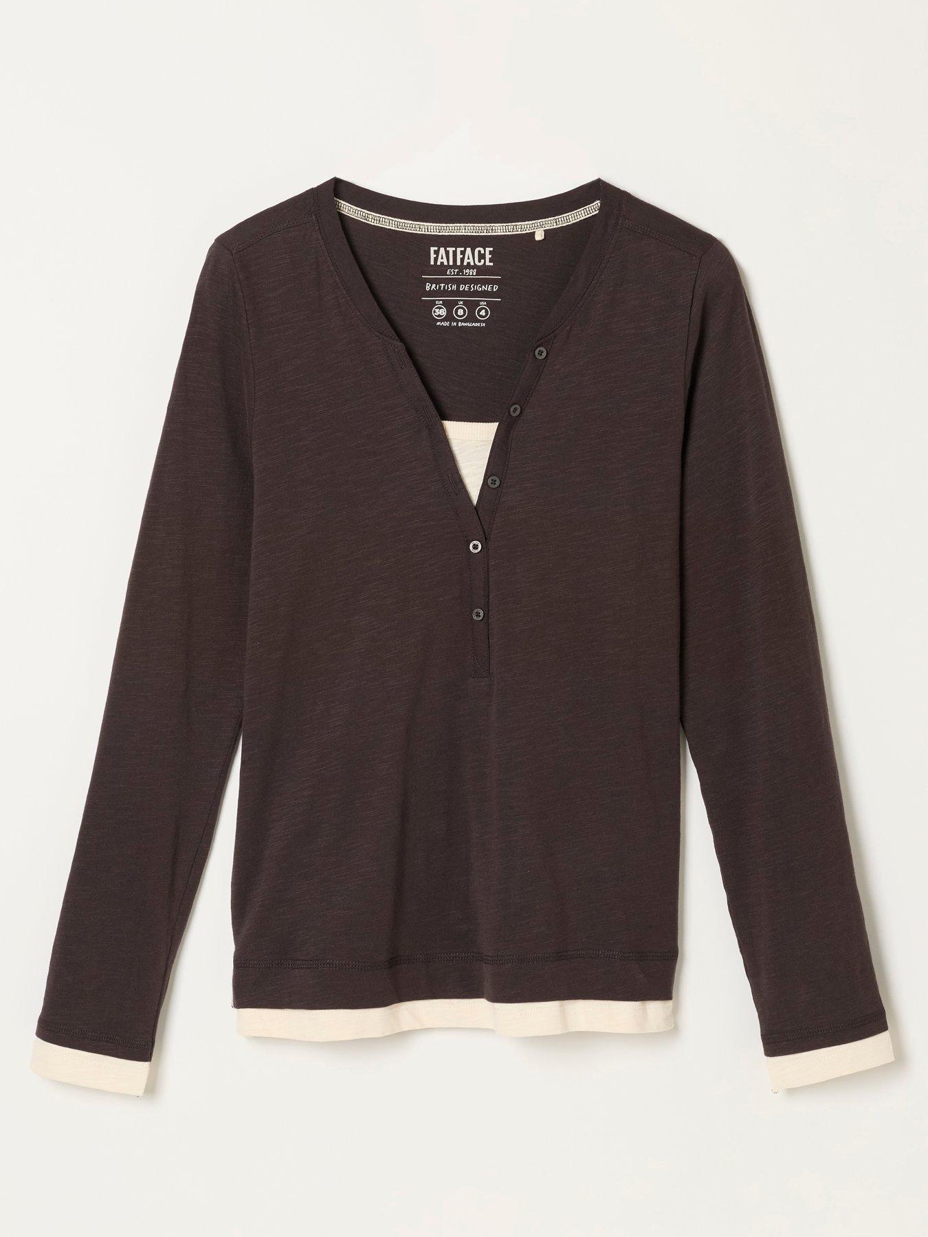 Image 6 of 6 of FatFace Womens Mia Henley Button Neck Long Sleeve T-Shirt - Brown