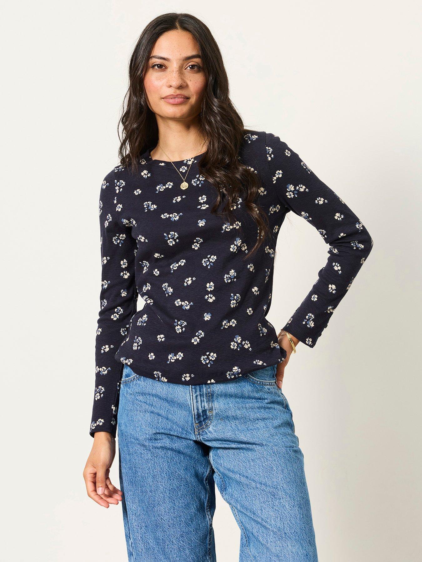 Image 1 of 6 of FatFace Women's Callie Ditsy Floral Long Sleeve Top - Navy