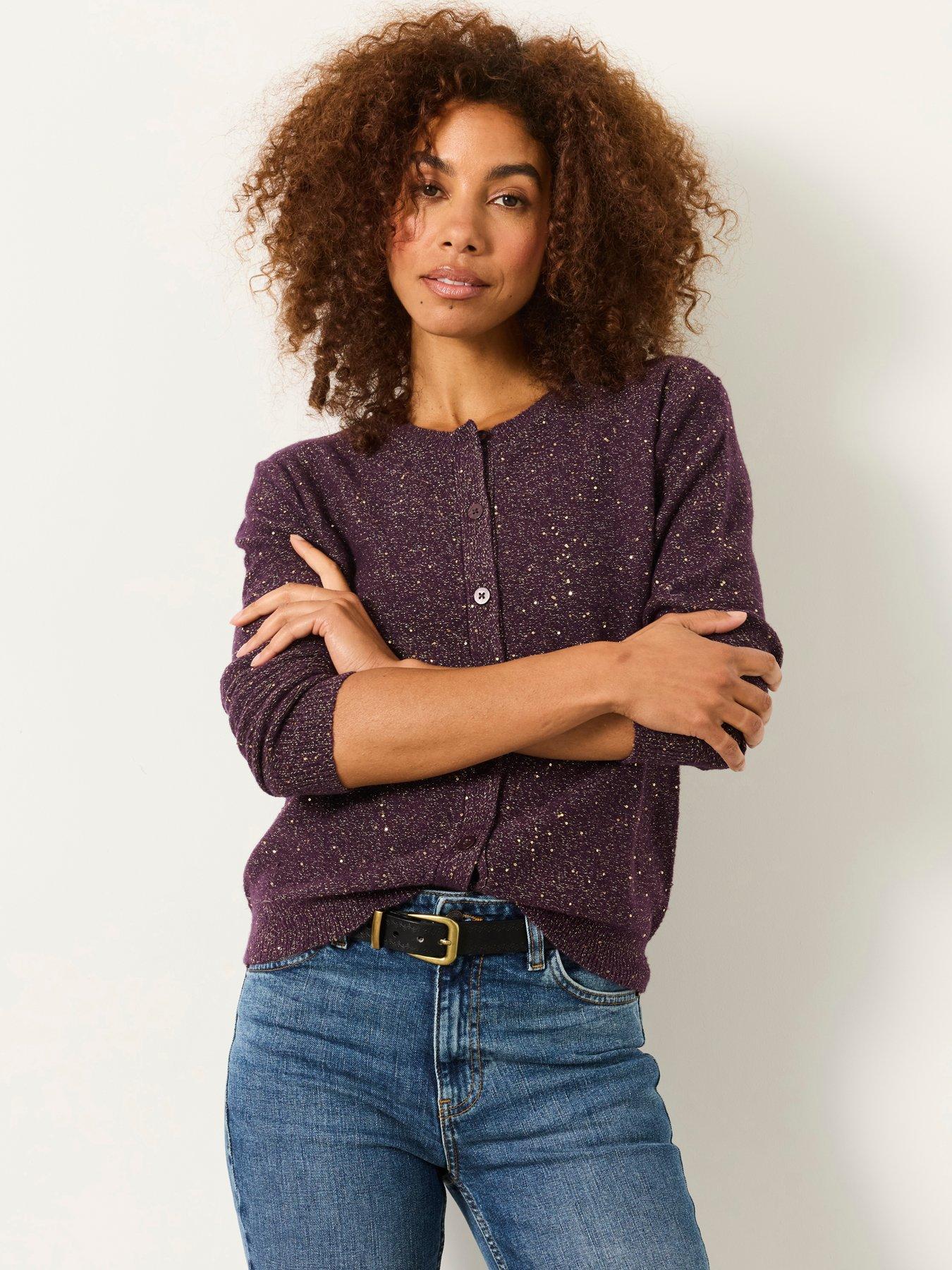 Image 1 of 5 of FatFace Womens Skylar Metallic Fleck Button-Through Cardigan - Purple