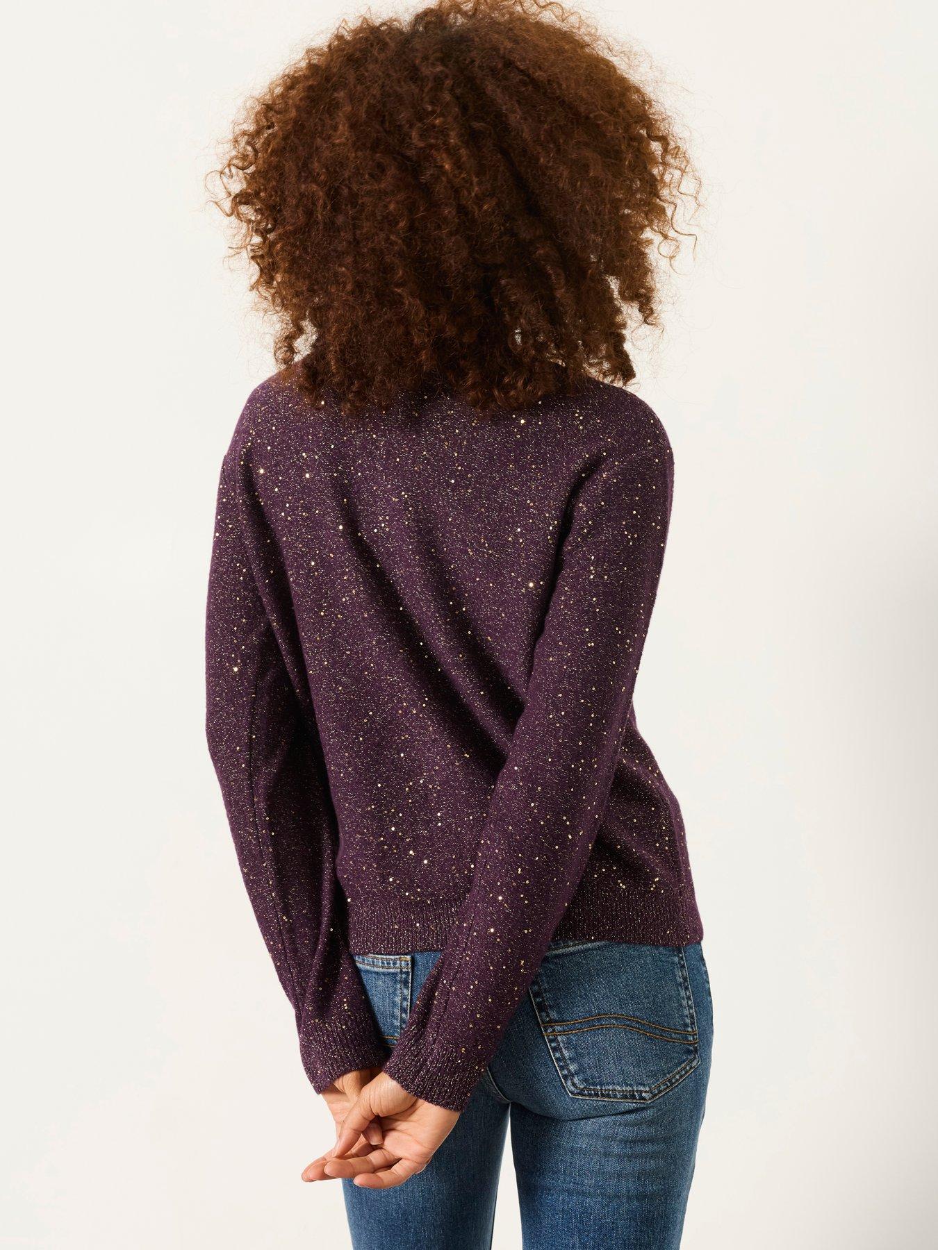 Image 2 of 5 of FatFace Womens Skylar Metallic Fleck Button-Through Cardigan - Purple