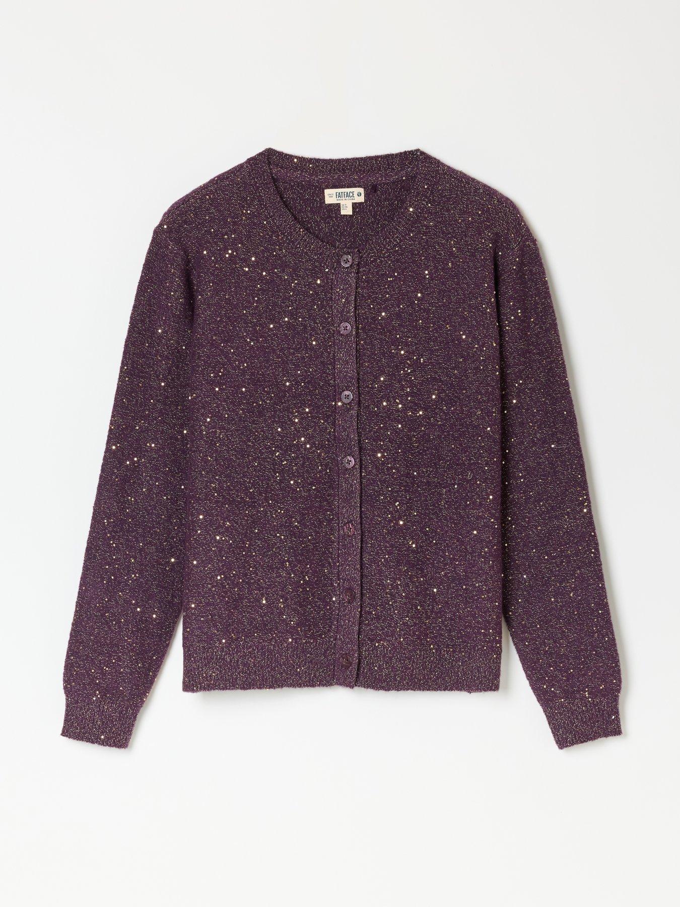 Image 5 of 5 of FatFace Womens Skylar Metallic Fleck Button-Through Cardigan - Purple