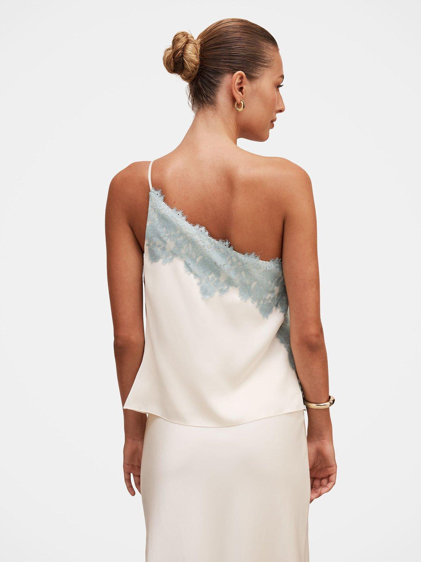 Image 4 of 7 of Forever New Adele One Shoulder Lace Trim Top - Beige