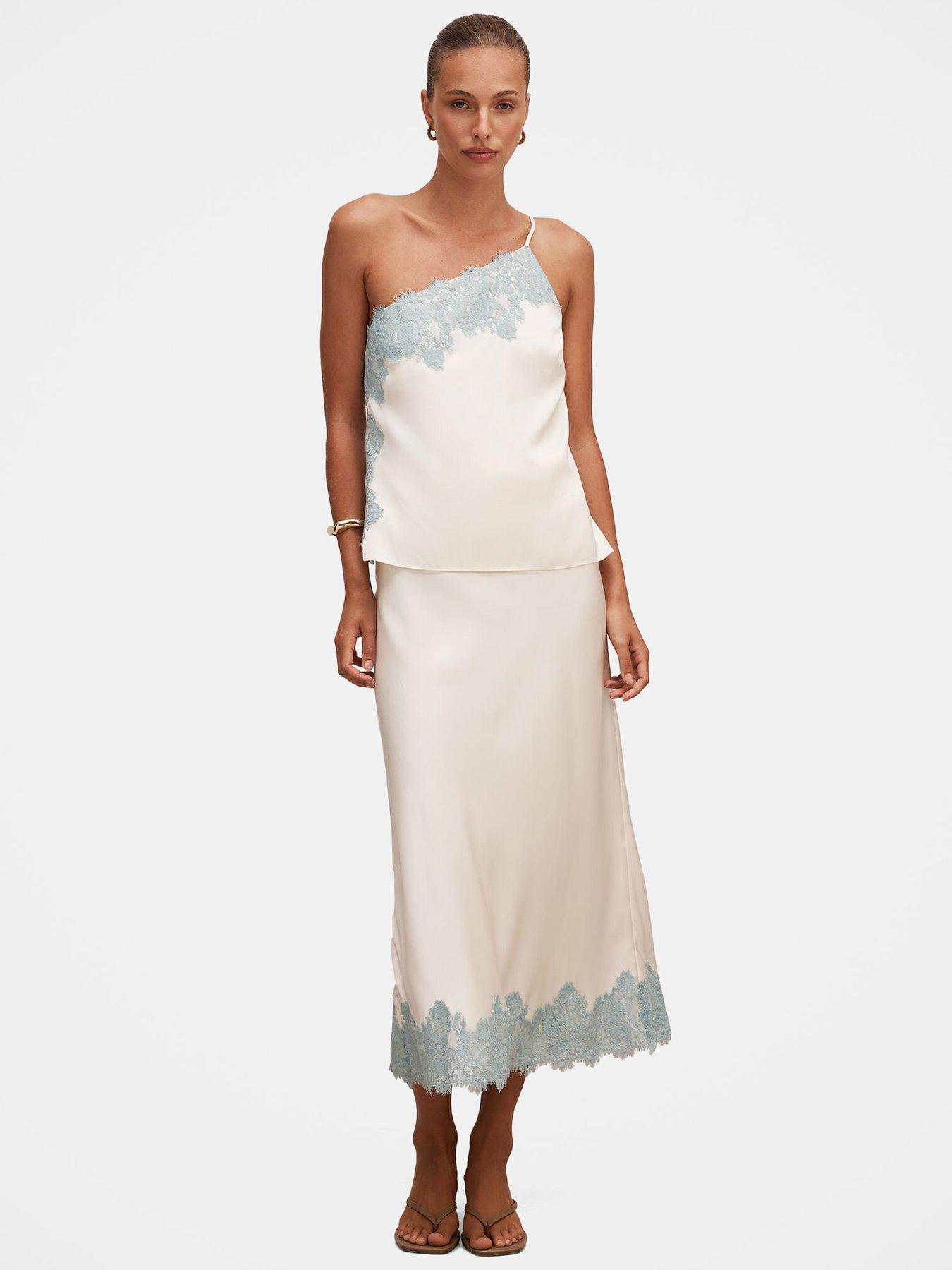 Image 6 of 7 of Forever New Adele One Shoulder Lace Trim Top - Beige