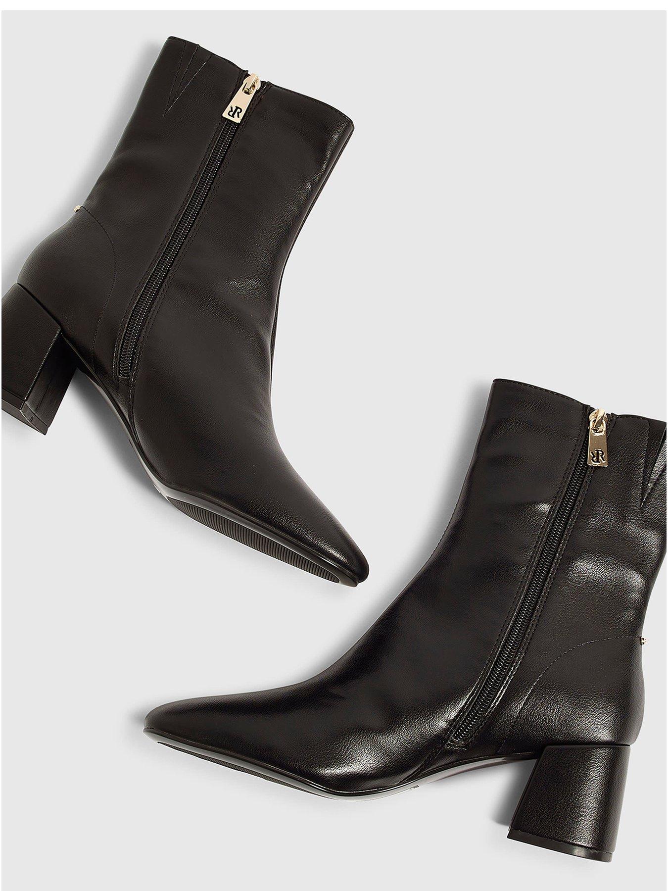 Image 4 of 5 of River Island Womens Block Heel Side Zip Ankle Boots - Black