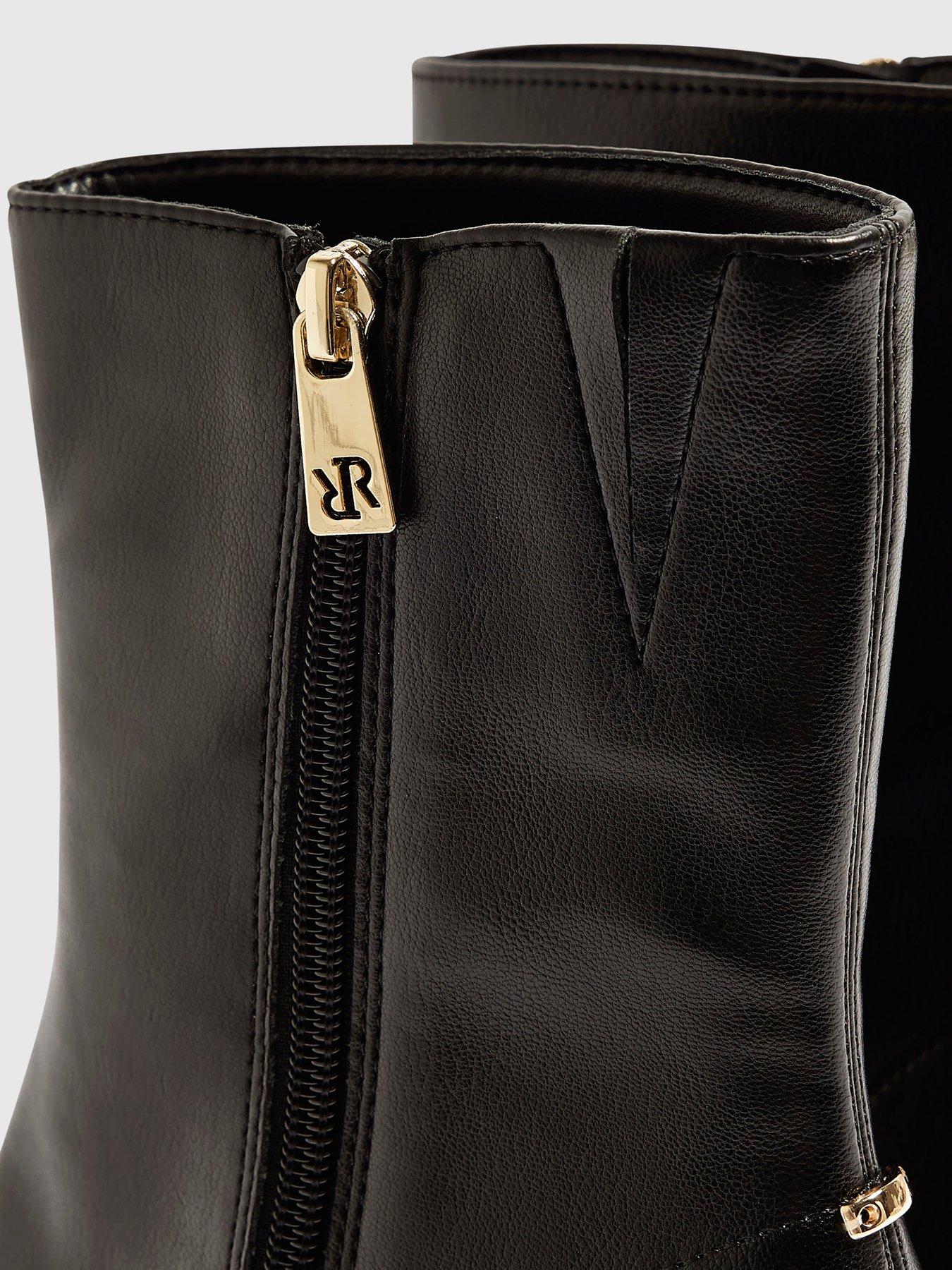 Image 5 of 5 of River Island Womens Block Heel Side Zip Ankle Boots - Black
