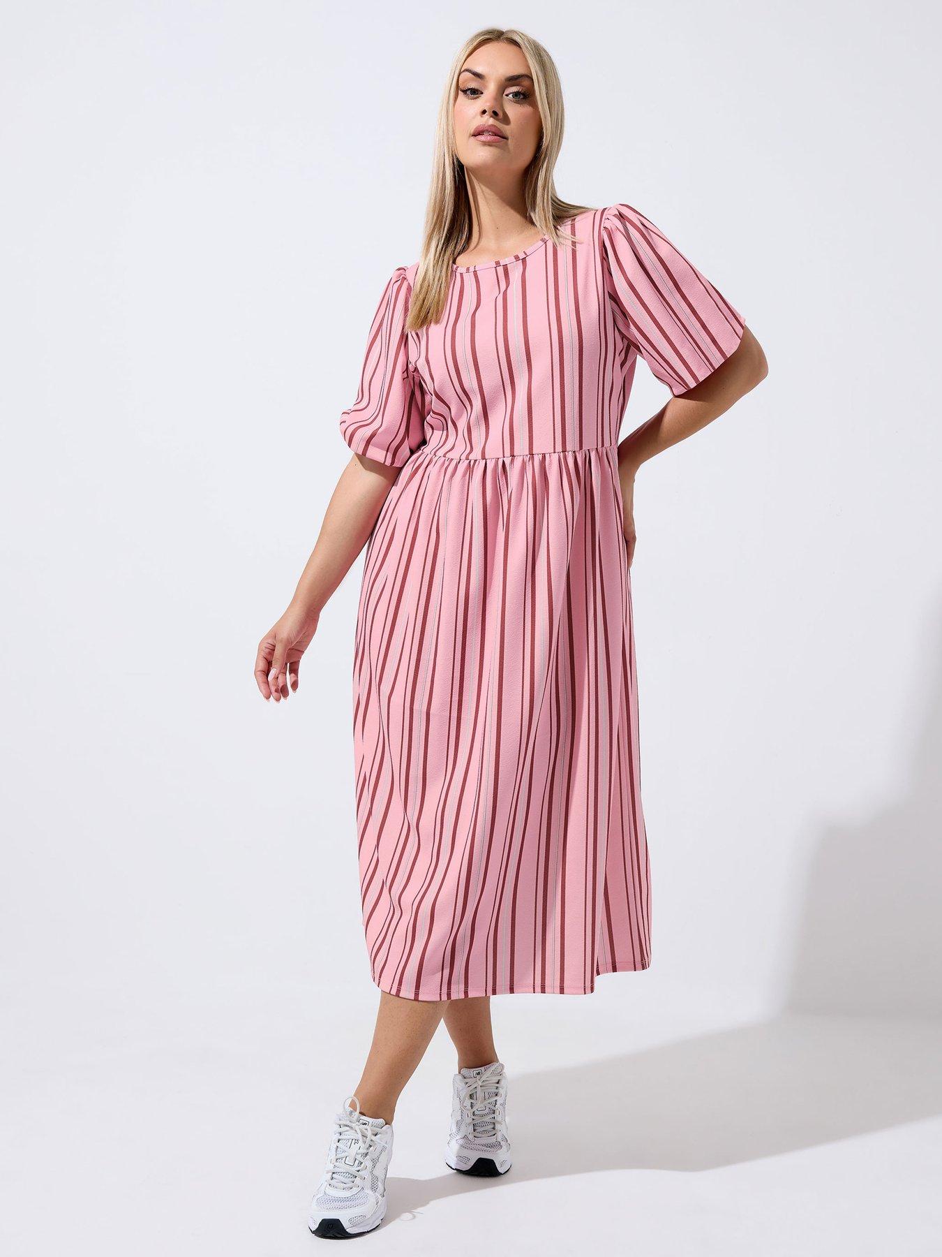 Yours Curve Stripe Peplum Dress - Pink