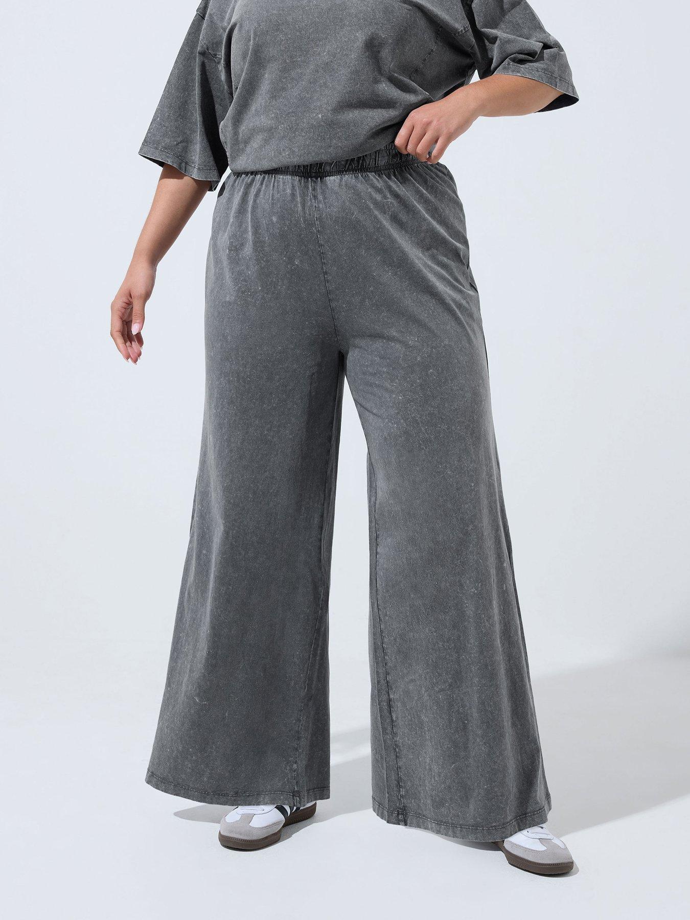 Yours Curve Acid Wash Wide Leg Trouser Co Ord - Grey