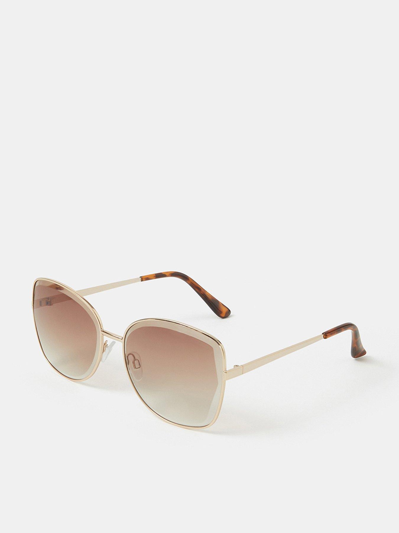Accessorize Bevelled Metal Square Sunglasses - Gold