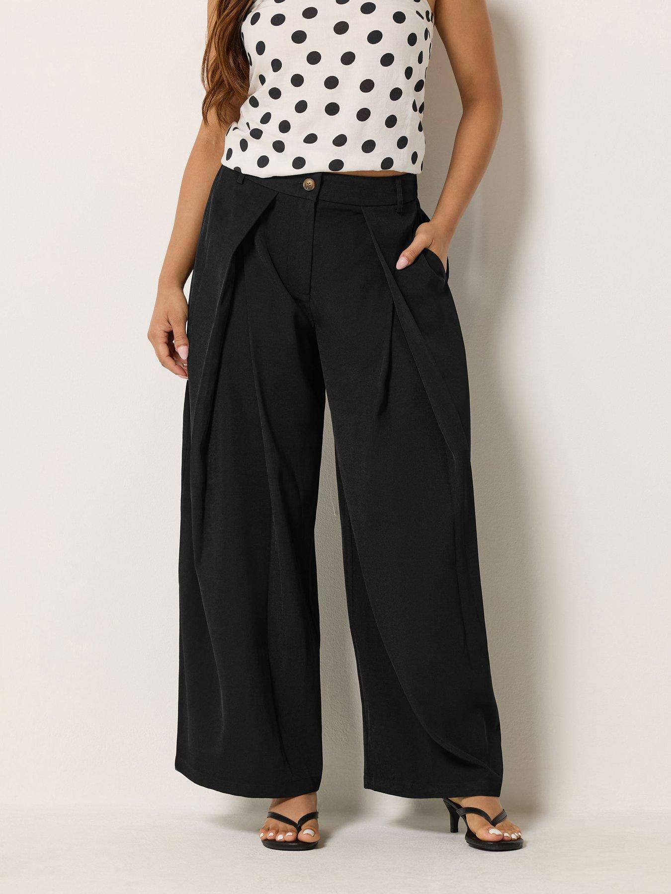 Image 1 of 4 of PixieGirl Petite Wrap Pleated Wide Leg Trousers - Black