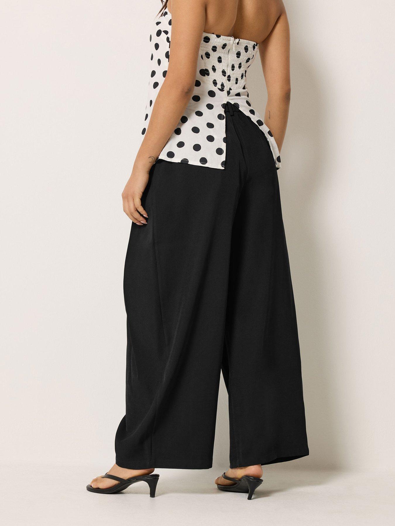 Image 2 of 4 of PixieGirl Petite Wrap Pleated Wide Leg Trousers - Black