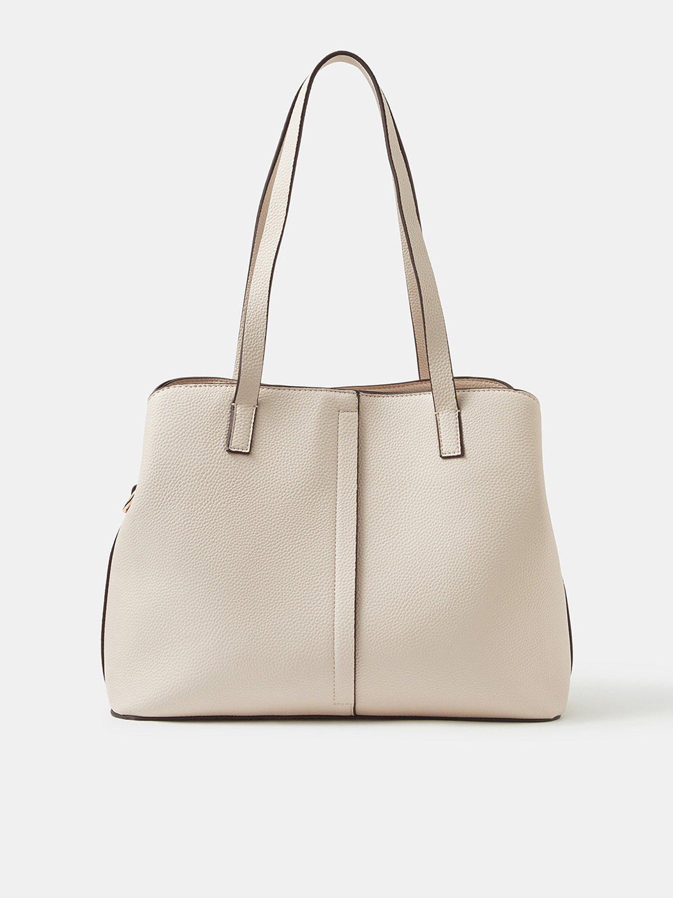 Accessorize Shoulder Tote Bag with Dual Handles and Textured Finish - Cream