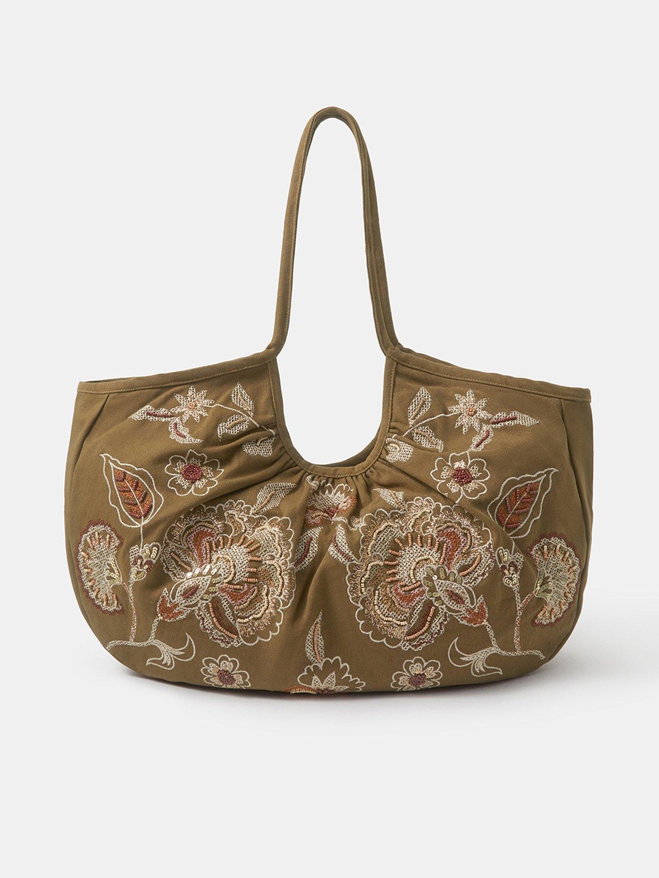 Image 1 of 5 of Accessorize Oversized Floral Embroidered Shoulder Bag - Green