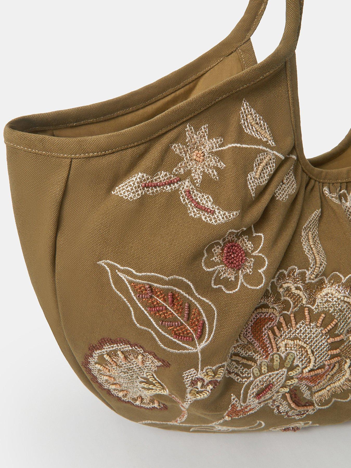 Image 4 of 5 of Accessorize Oversized Floral Embroidered Shoulder Bag - Green