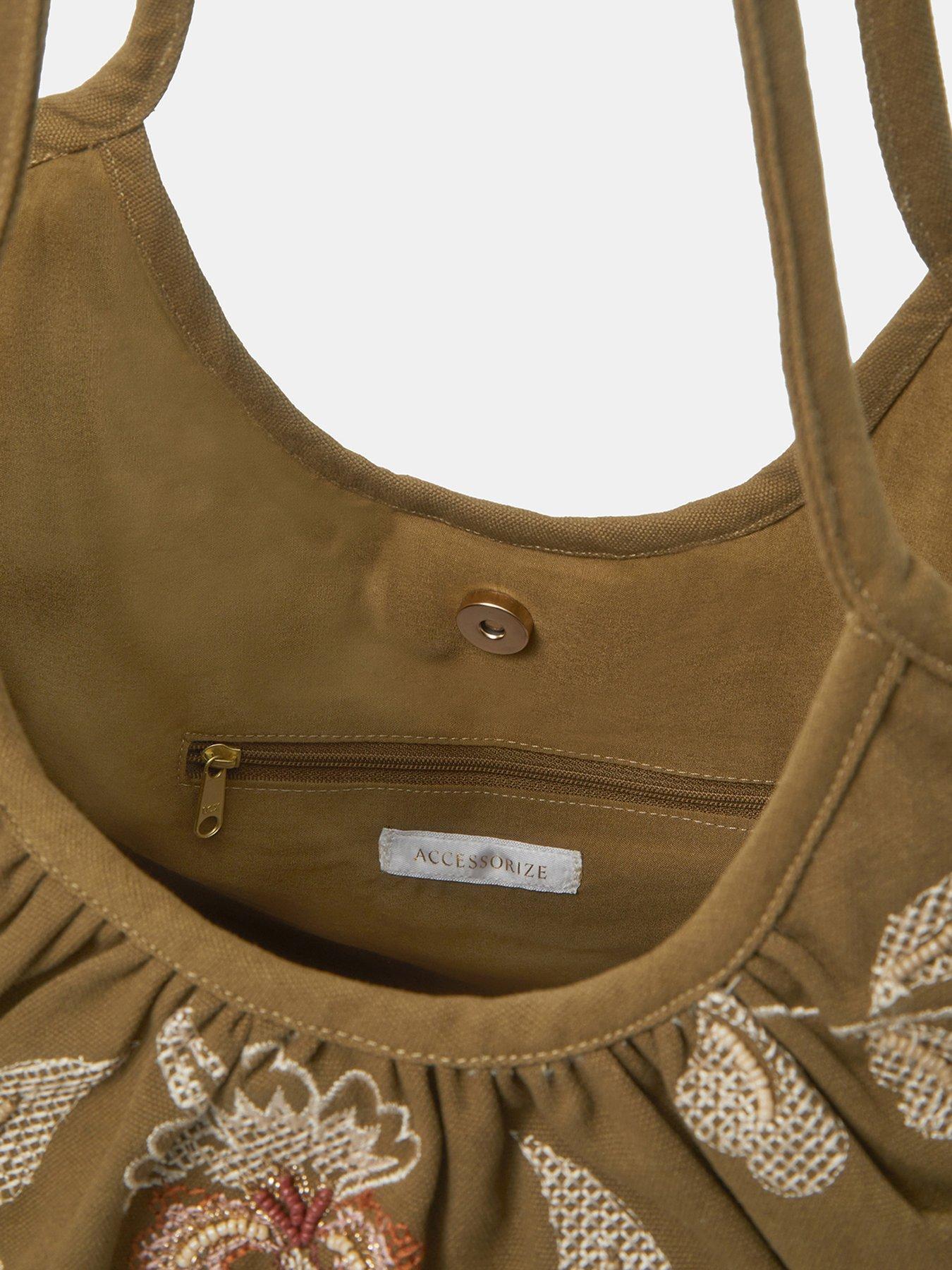 Image 5 of 5 of Accessorize Oversized Floral Embroidered Shoulder Bag - Green