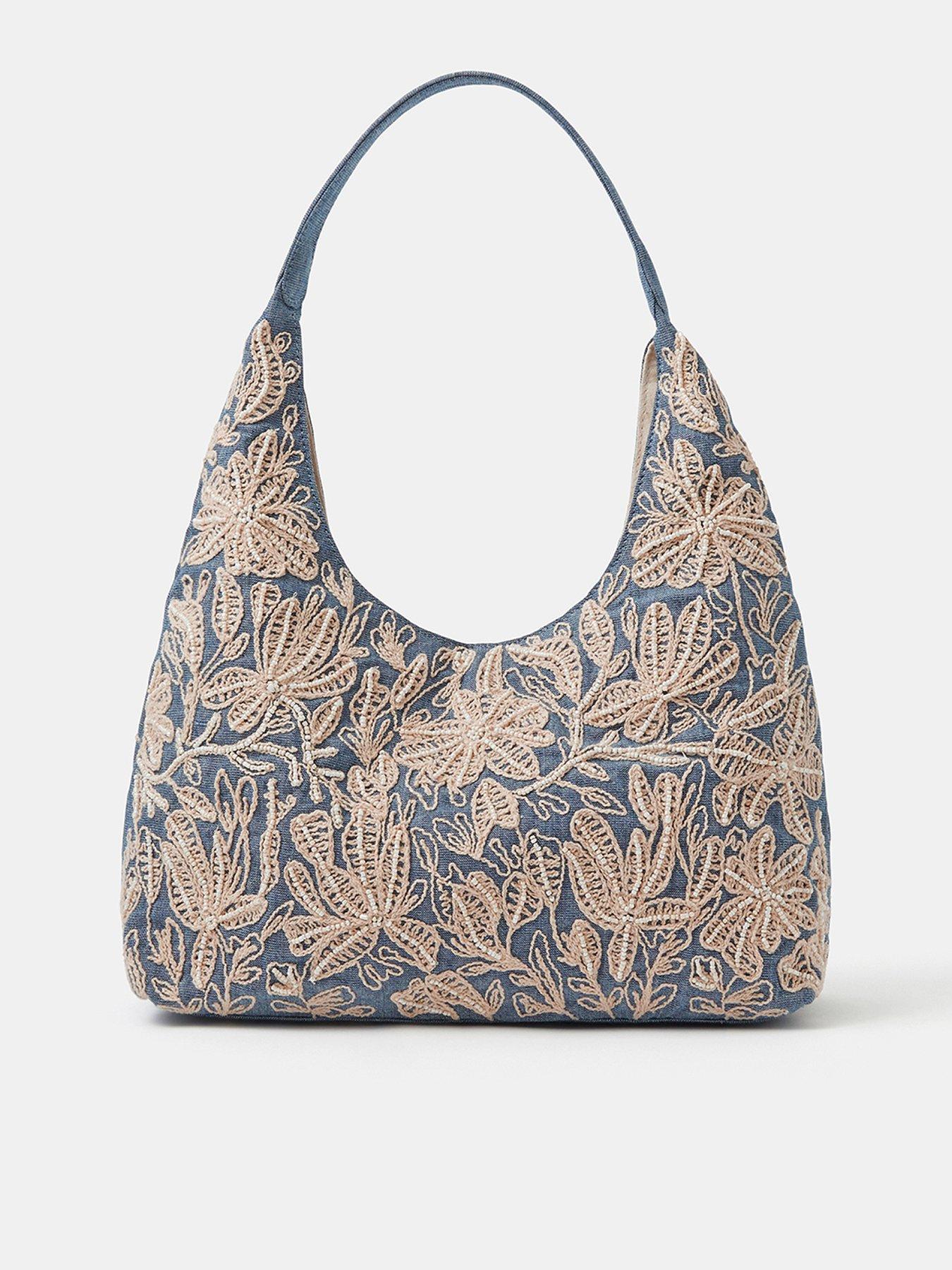 Monsoon Denim Embroidered Shoulder Bag - Blue