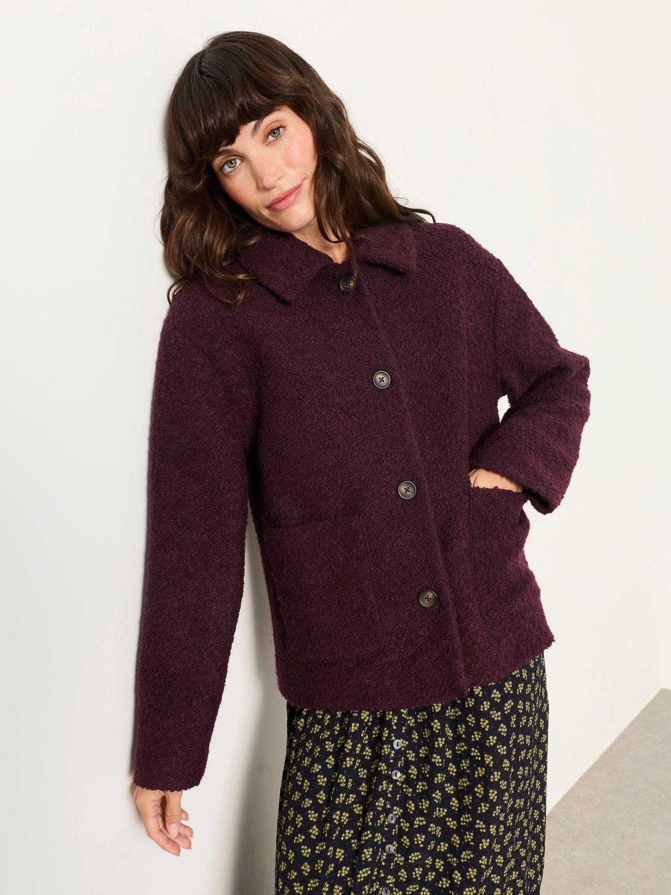 Image 1 of 6 of FatFace Women's Faye Boucl&eacute; Short Textured Jacket - Plum