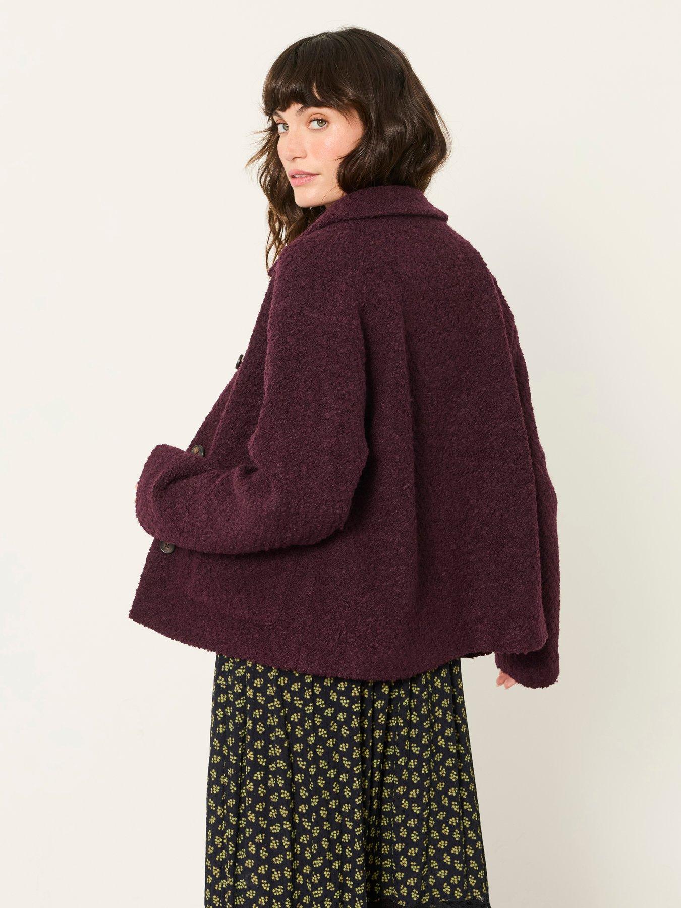 Image 2 of 6 of FatFace Women's Faye Boucl&eacute; Short Textured Jacket - Plum