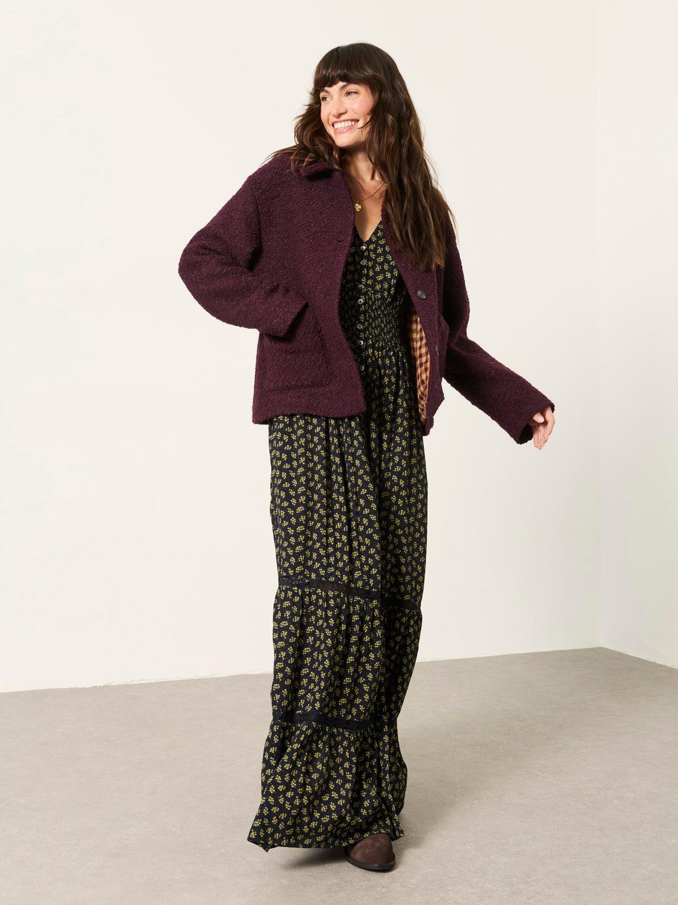 Image 3 of 6 of FatFace Women's Faye Boucl&eacute; Short Textured Jacket - Plum