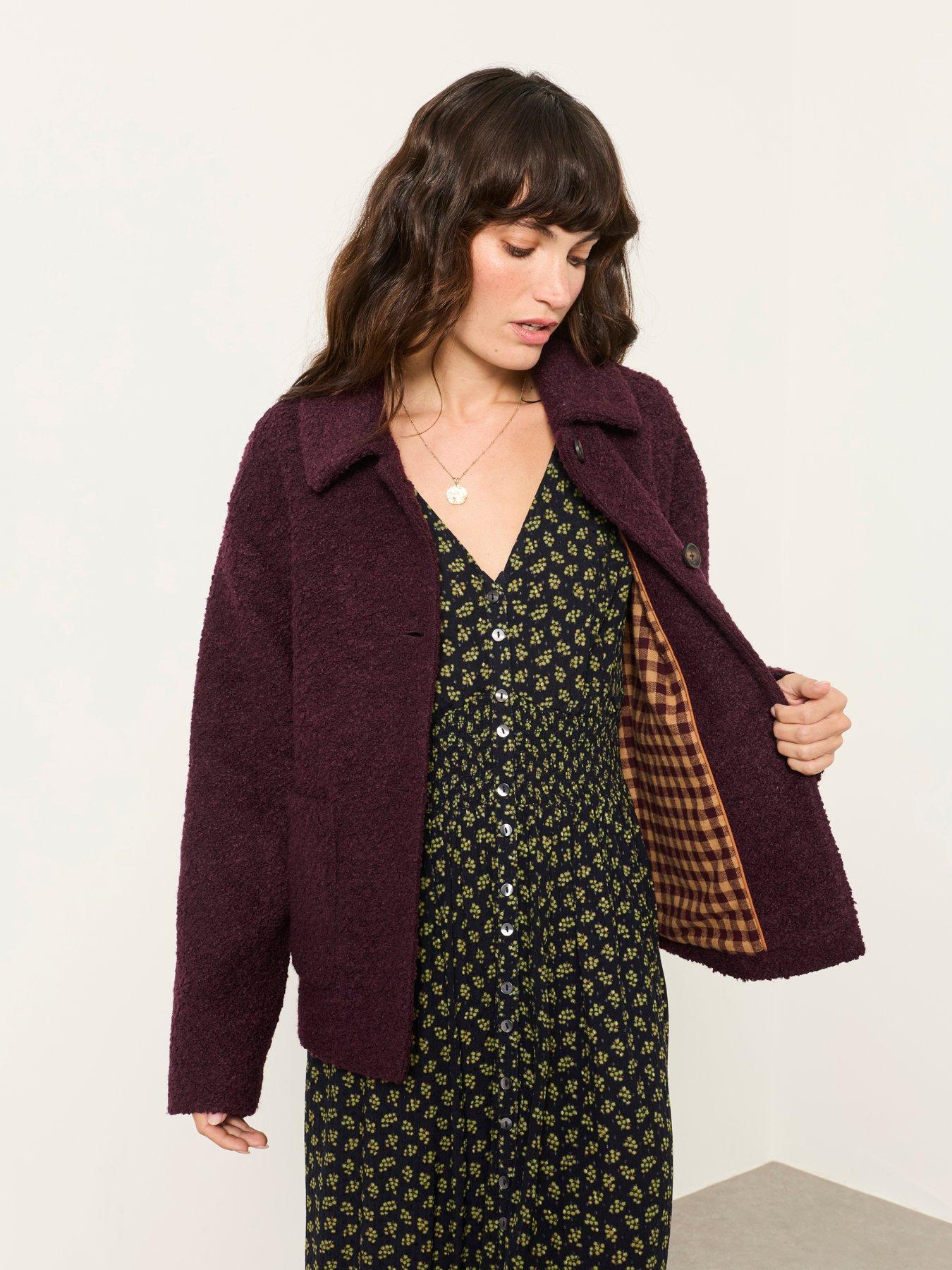 Image 4 of 6 of FatFace Women's Faye Boucl&eacute; Short Textured Jacket - Plum