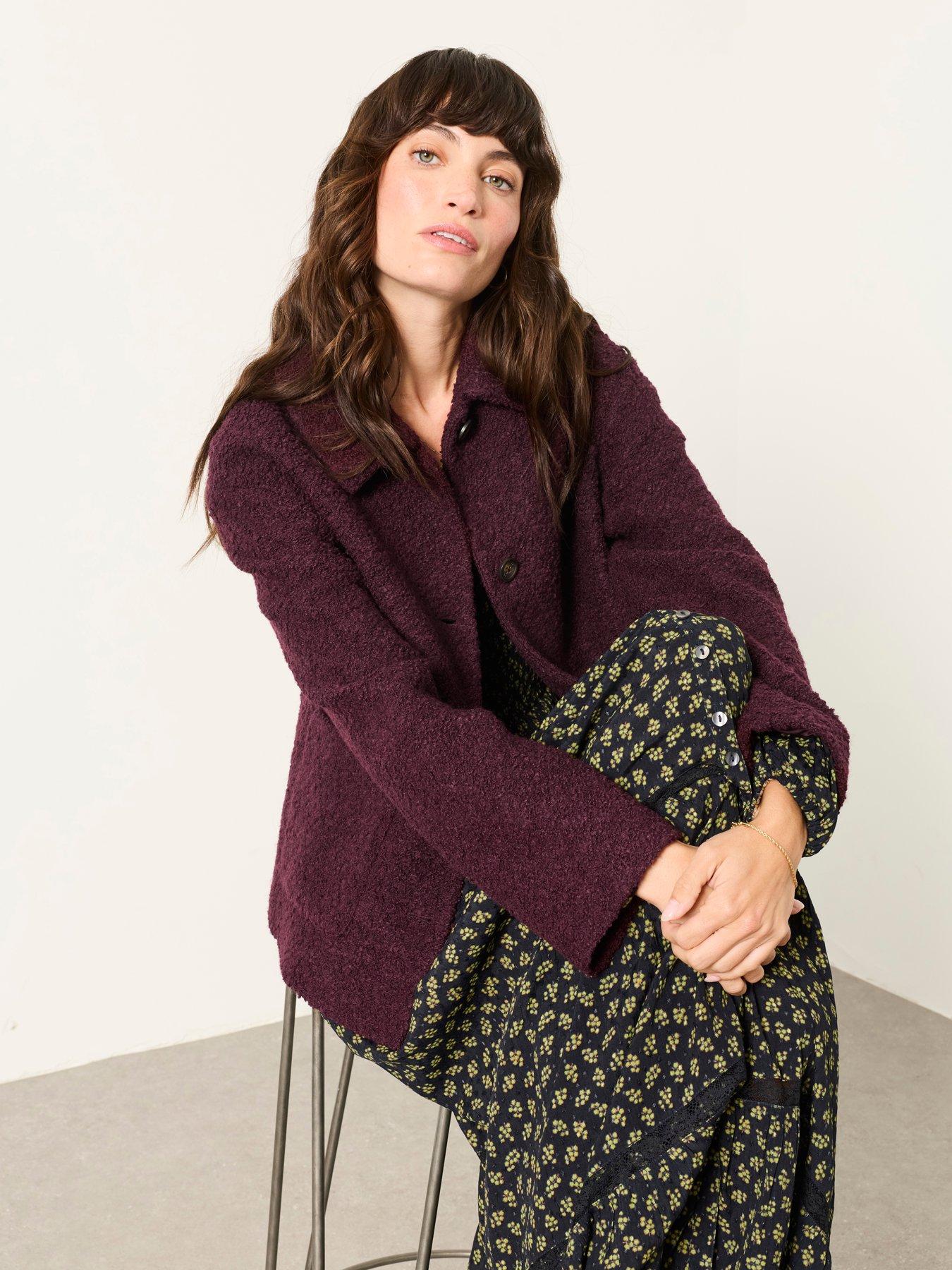 Image 5 of 6 of FatFace Women's Faye Boucl&eacute; Short Textured Jacket - Plum