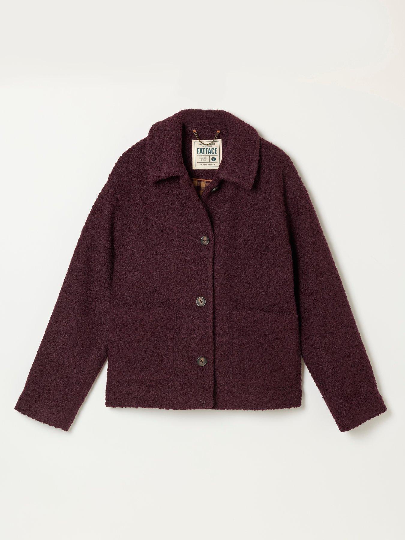 Image 6 of 6 of FatFace Women's Faye Boucl&eacute; Short Textured Jacket - Plum