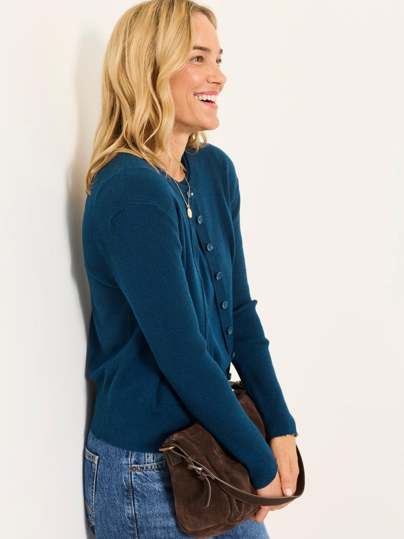 Image 4 of 6 of FatFace Women's Selene Button-Front Crew Neck Cardigan - Blue