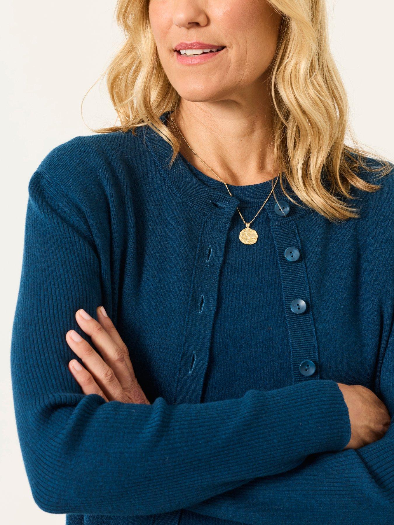 Image 5 of 6 of FatFace Women's Selene Button-Front Crew Neck Cardigan - Blue