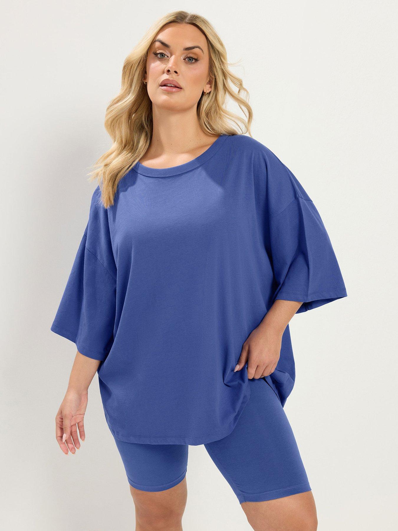 Image 1 of 4 of Yours Curve Oversized Boxy T-Shirt - Blue