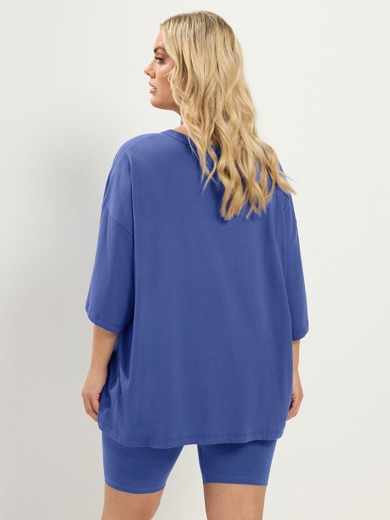 Image 2 of 4 of Yours Curve Oversized Boxy T-Shirt - Blue