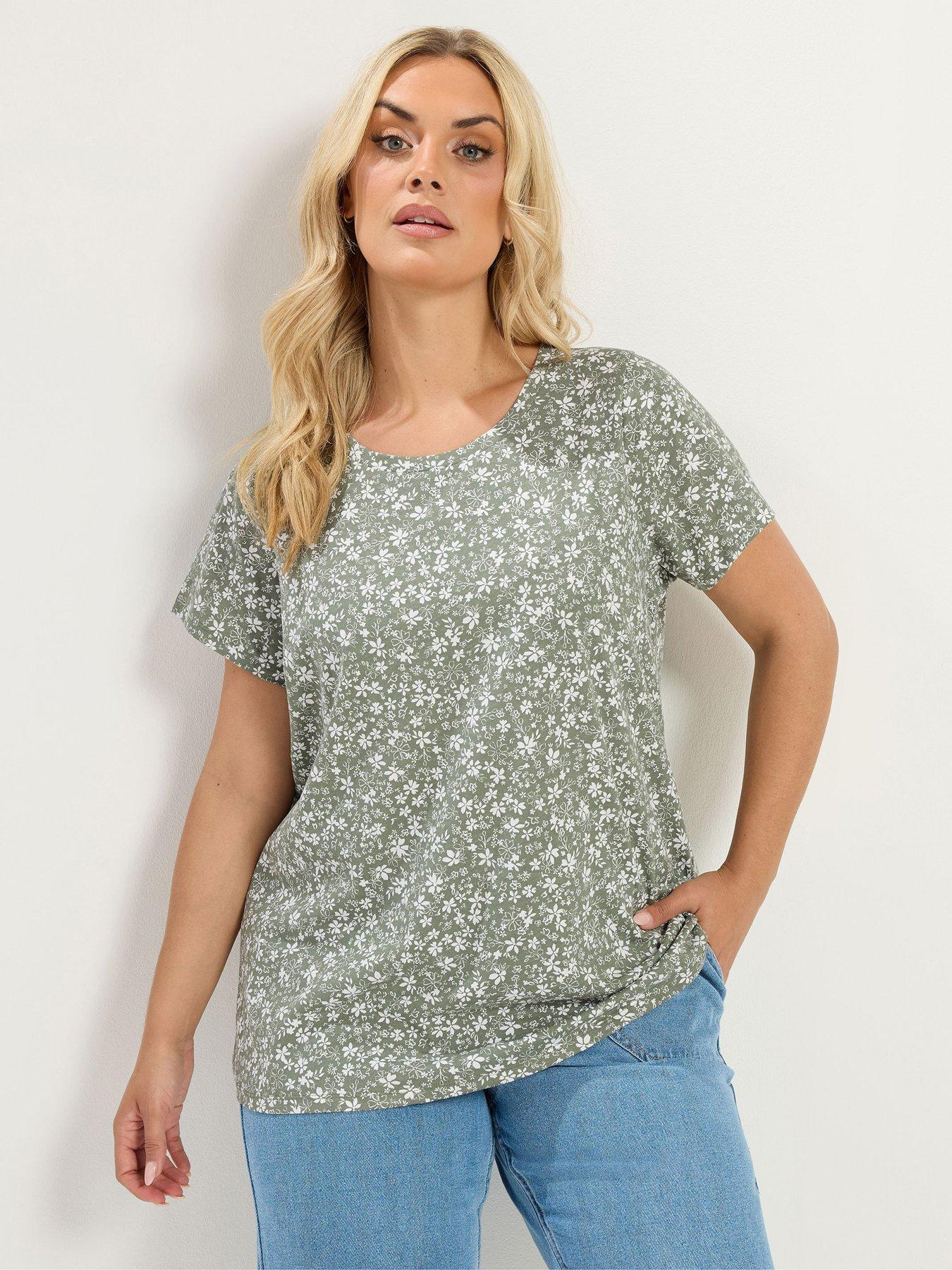 Image 1 of 4 of Yours Curve 2 Pack Short Sleeve T-Shirt - Green