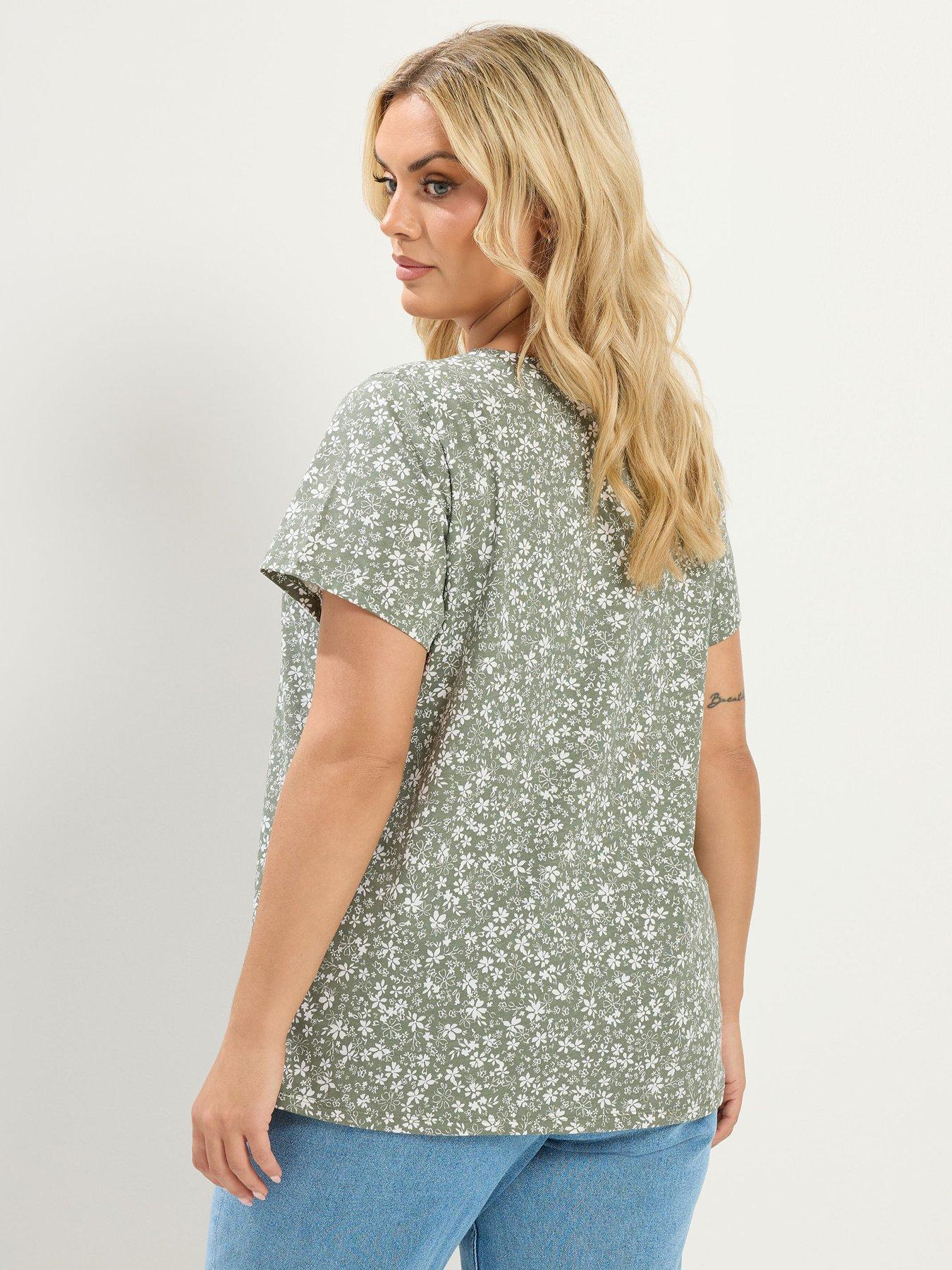 Image 2 of 4 of Yours Curve 2 Pack Short Sleeve T-Shirt - Green