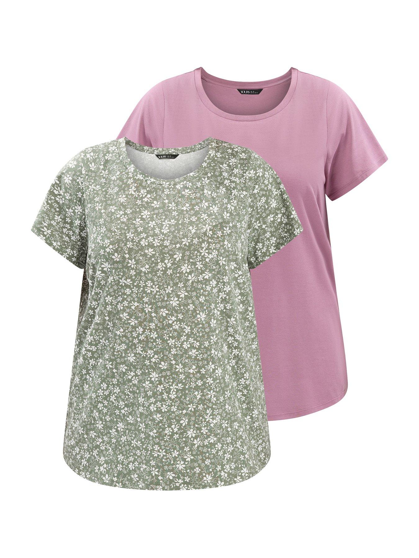 Image 4 of 4 of Yours Curve 2 Pack Short Sleeve T-Shirt - Green