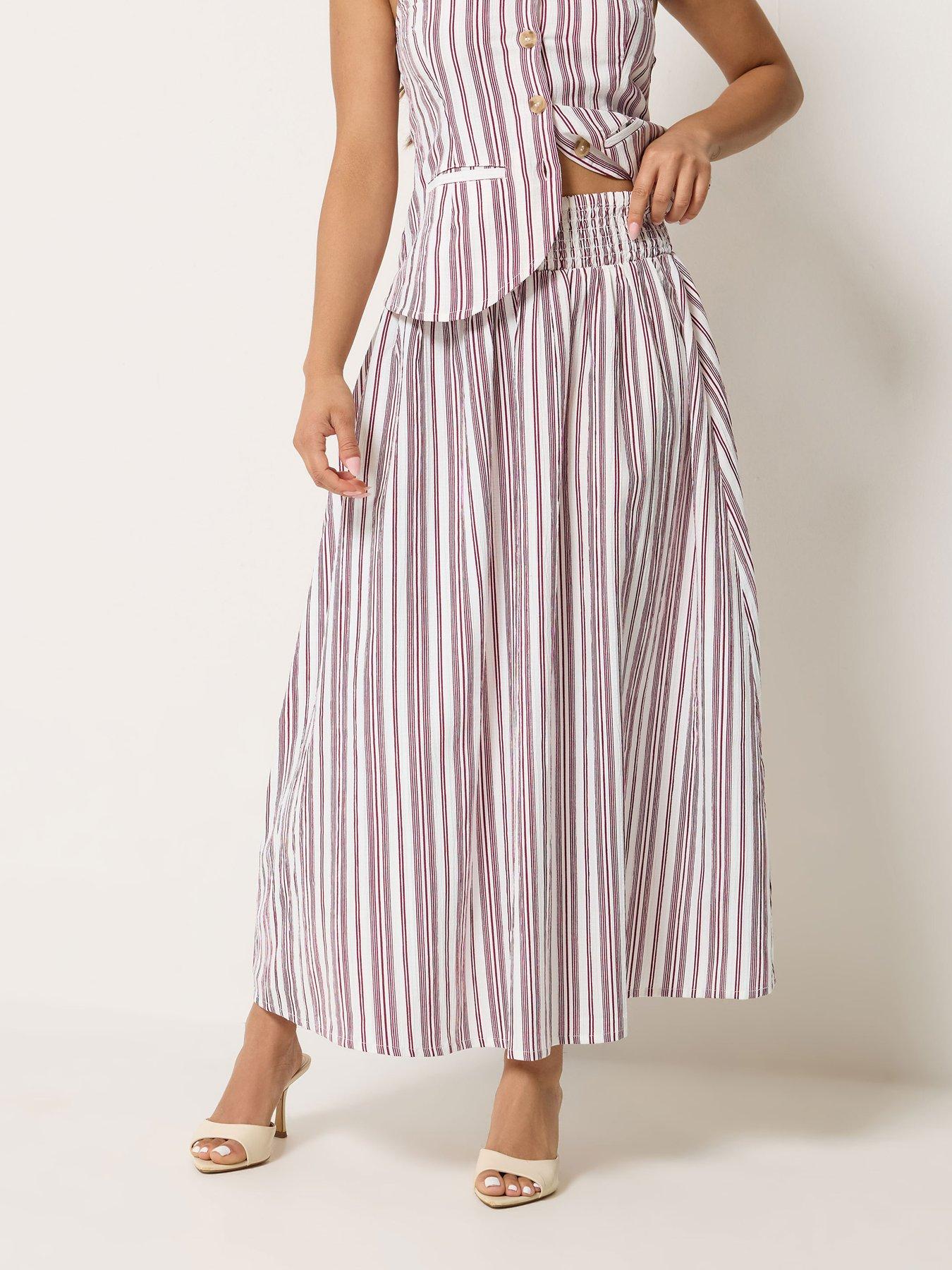PixieGirl Petite Stripe Maxi Skirt - Red