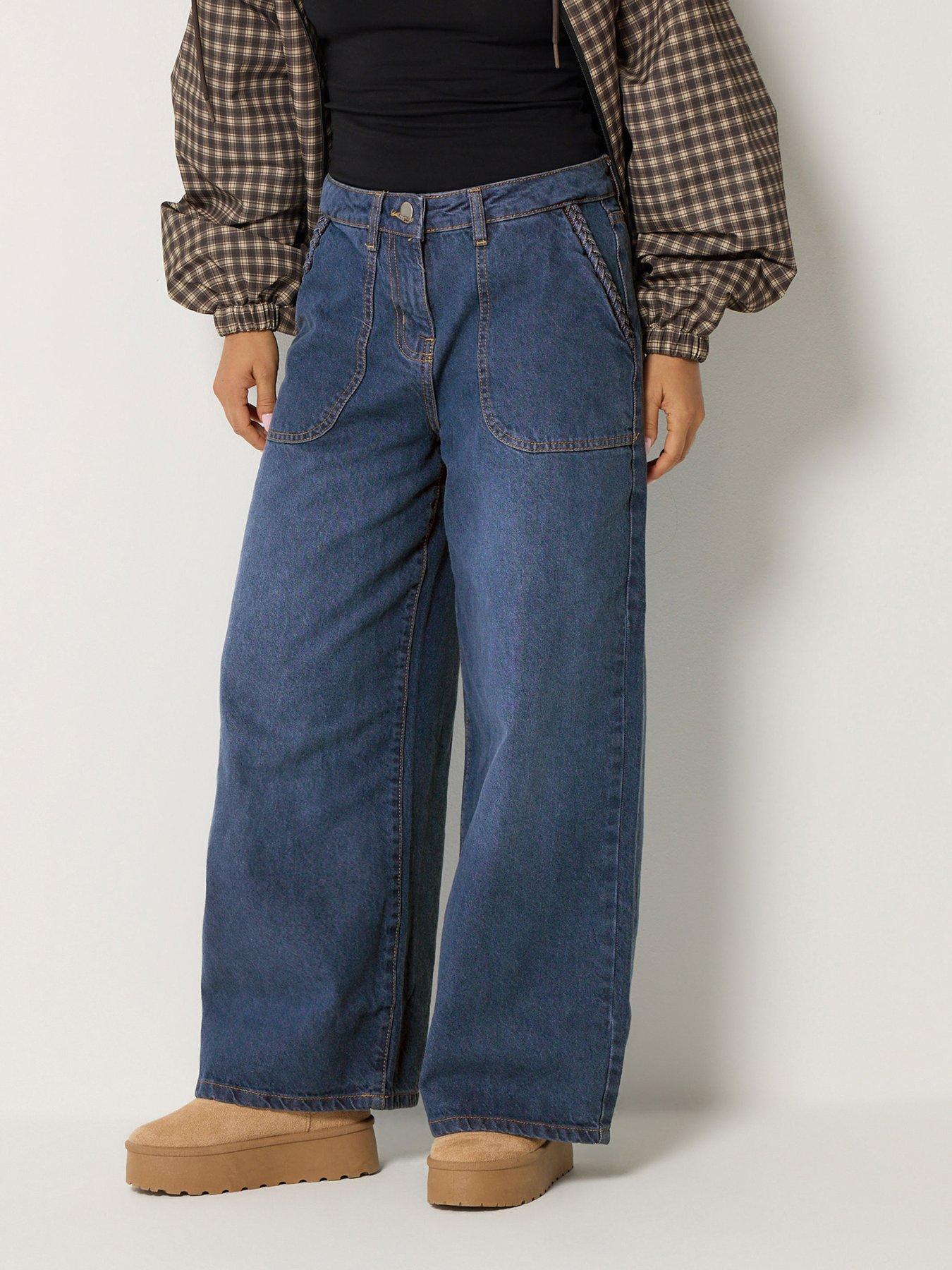 Image 1 of 4 of PixieGirl Petite Plait Pocket Wide Leg Jean