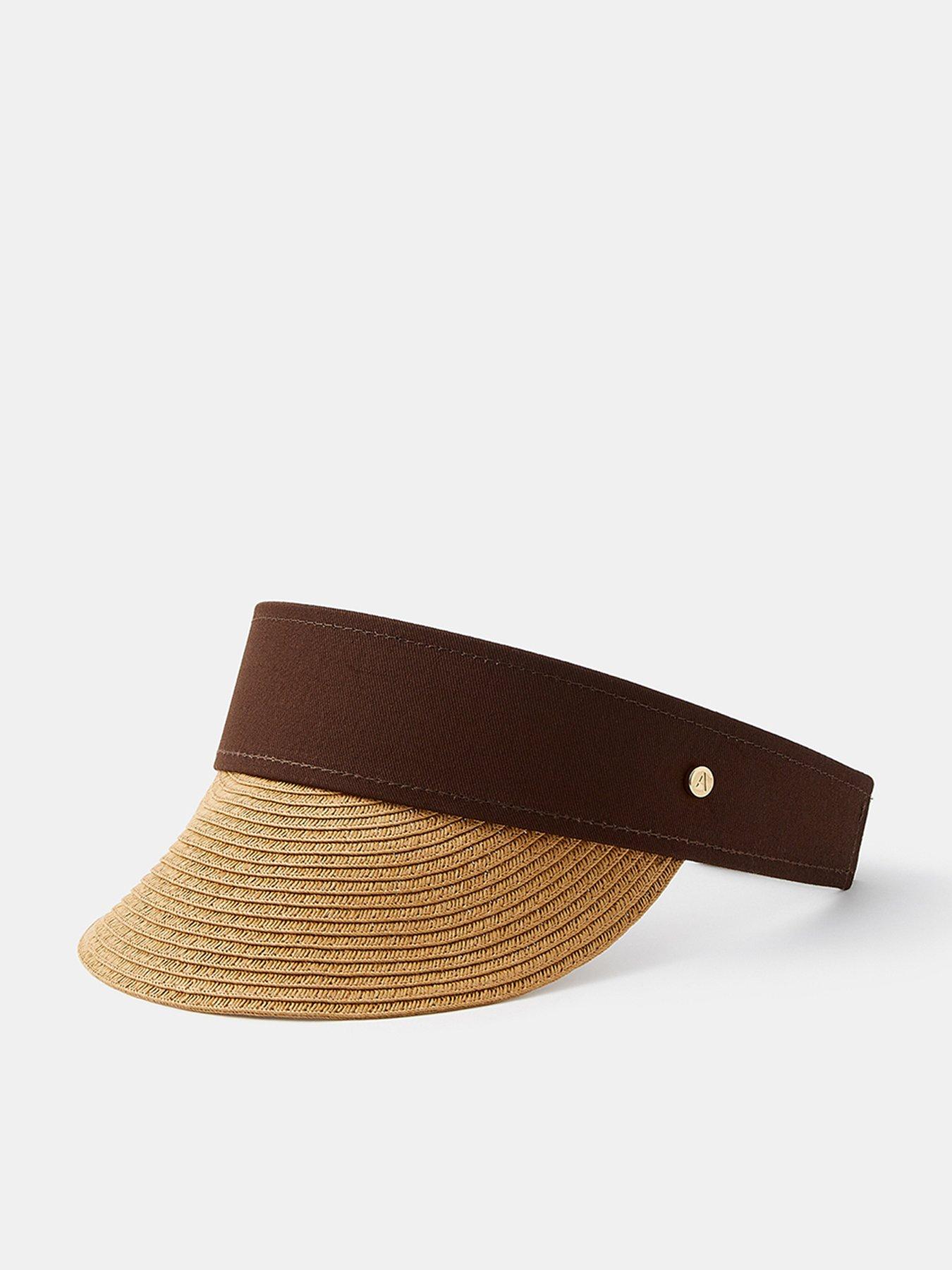 Image 1 of 4 of Accessorize Contrast Band Straw Visor - Brown