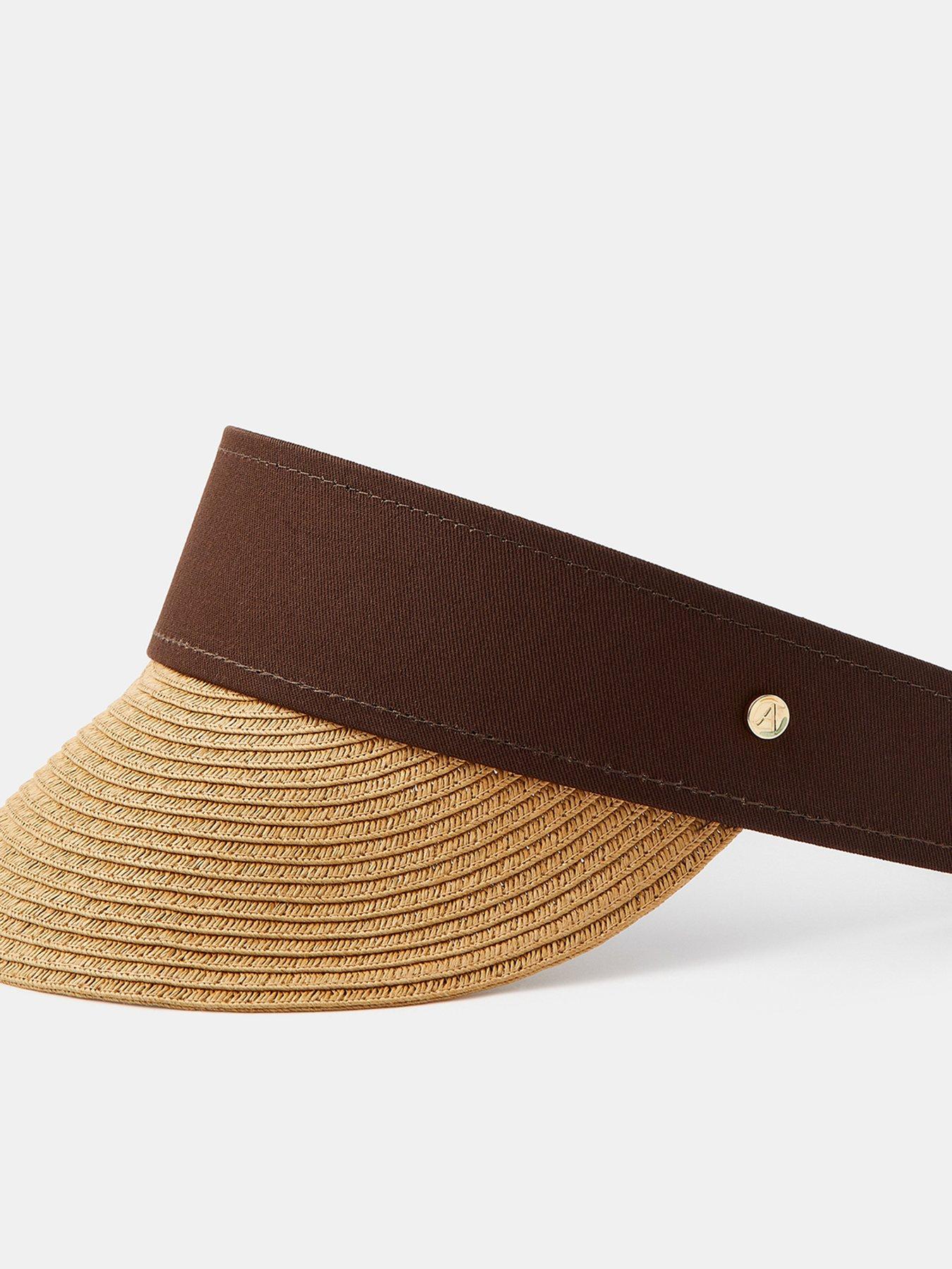 Image 4 of 4 of Accessorize Contrast Band Straw Visor - Brown