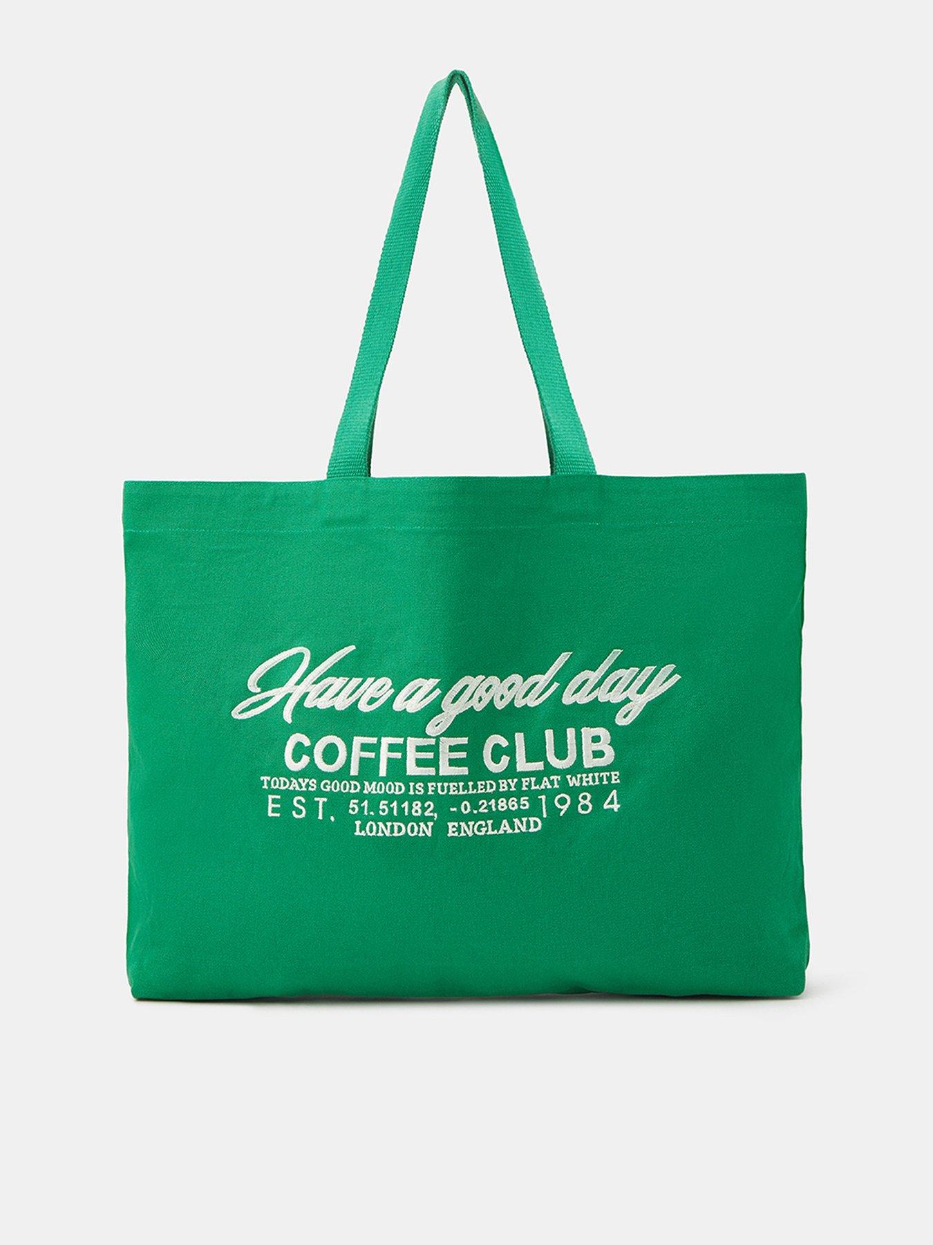 Accessorize Coffee Club Slogan Shopper Tote Bag - Green