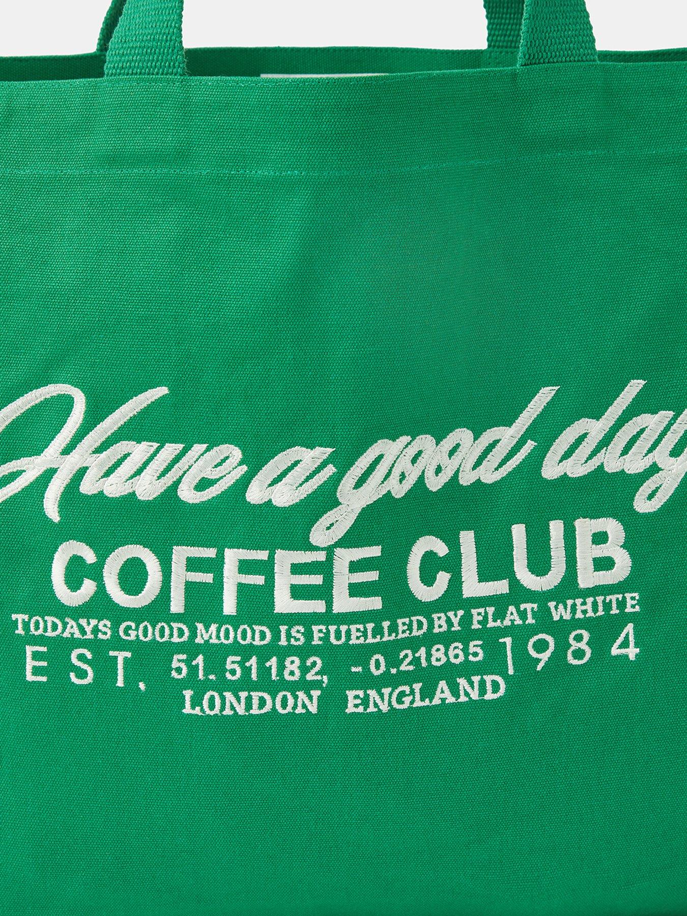 Image 3 of 4 of Accessorize Coffee Club Slogan Shopper Tote Bag - Green