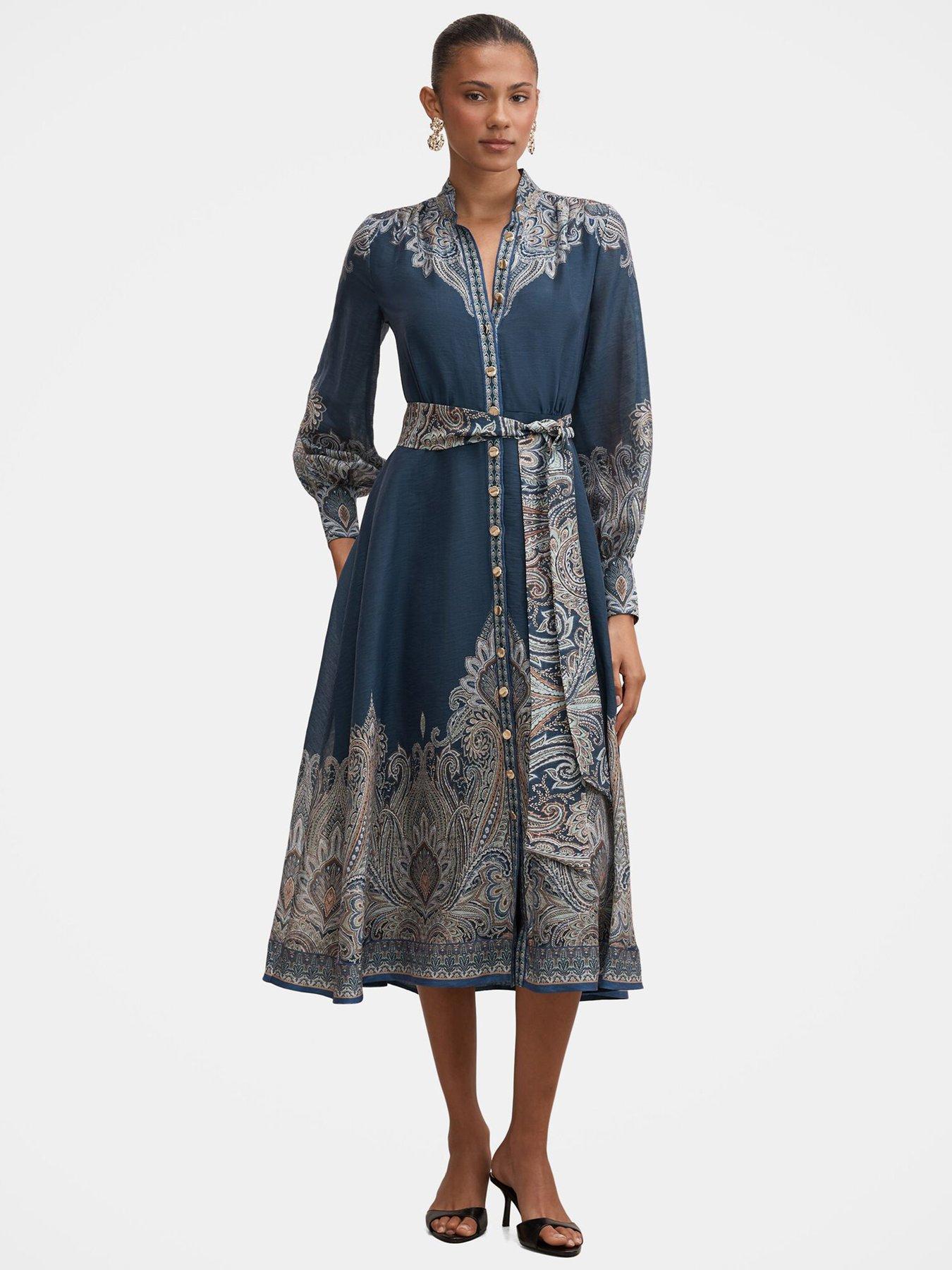 Image 1 of 5 of Forever New Lucena Button Front Midi - Blue