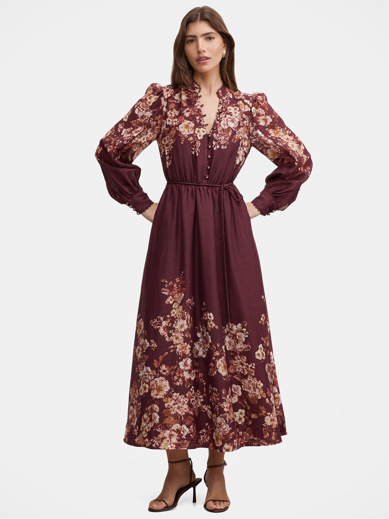 Forever New Peyton Trim Detail Floral Print Midaxi Dress - Brown