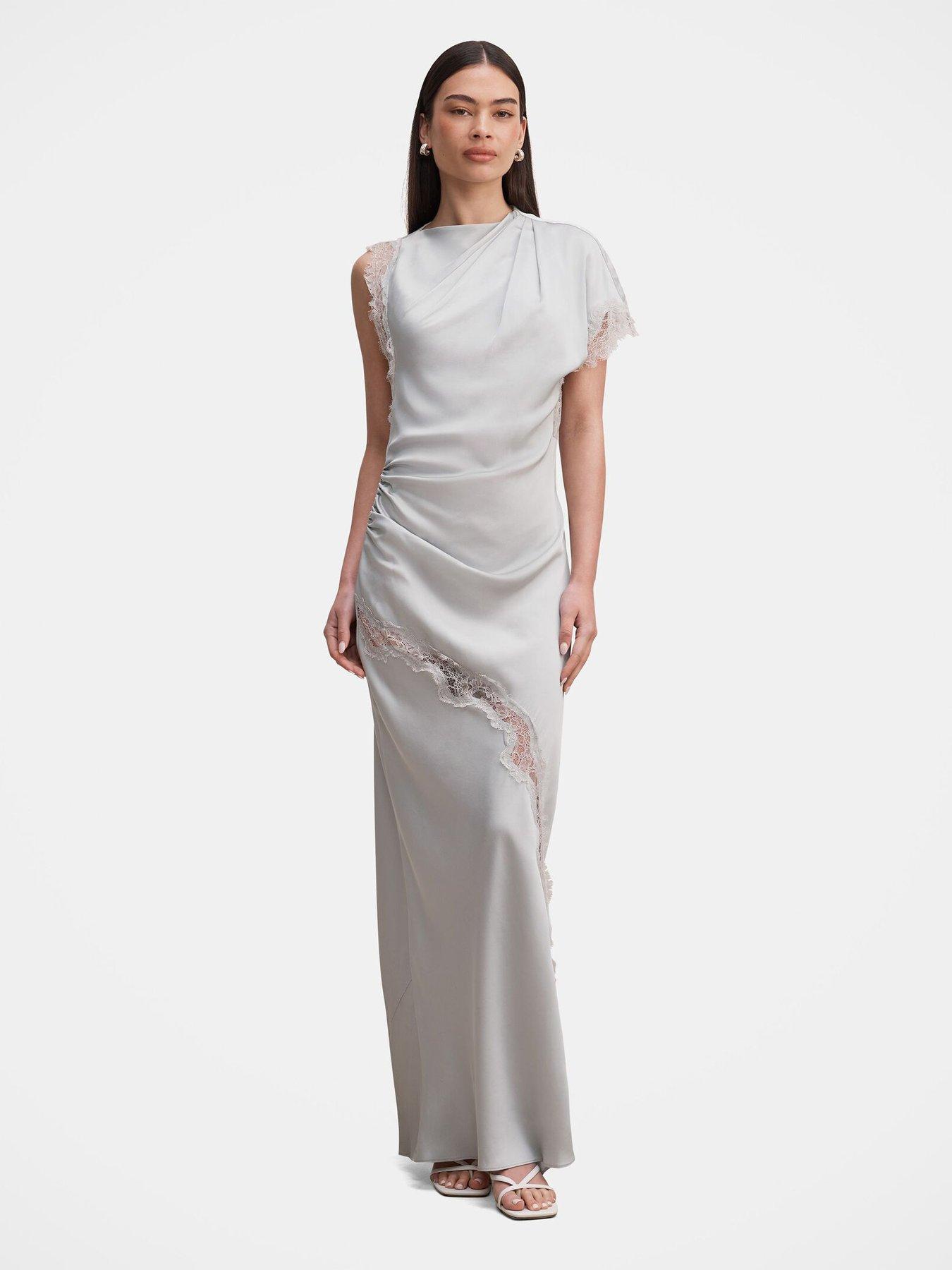 Forever New Kody Satin Lace Asymmetric Dress - White