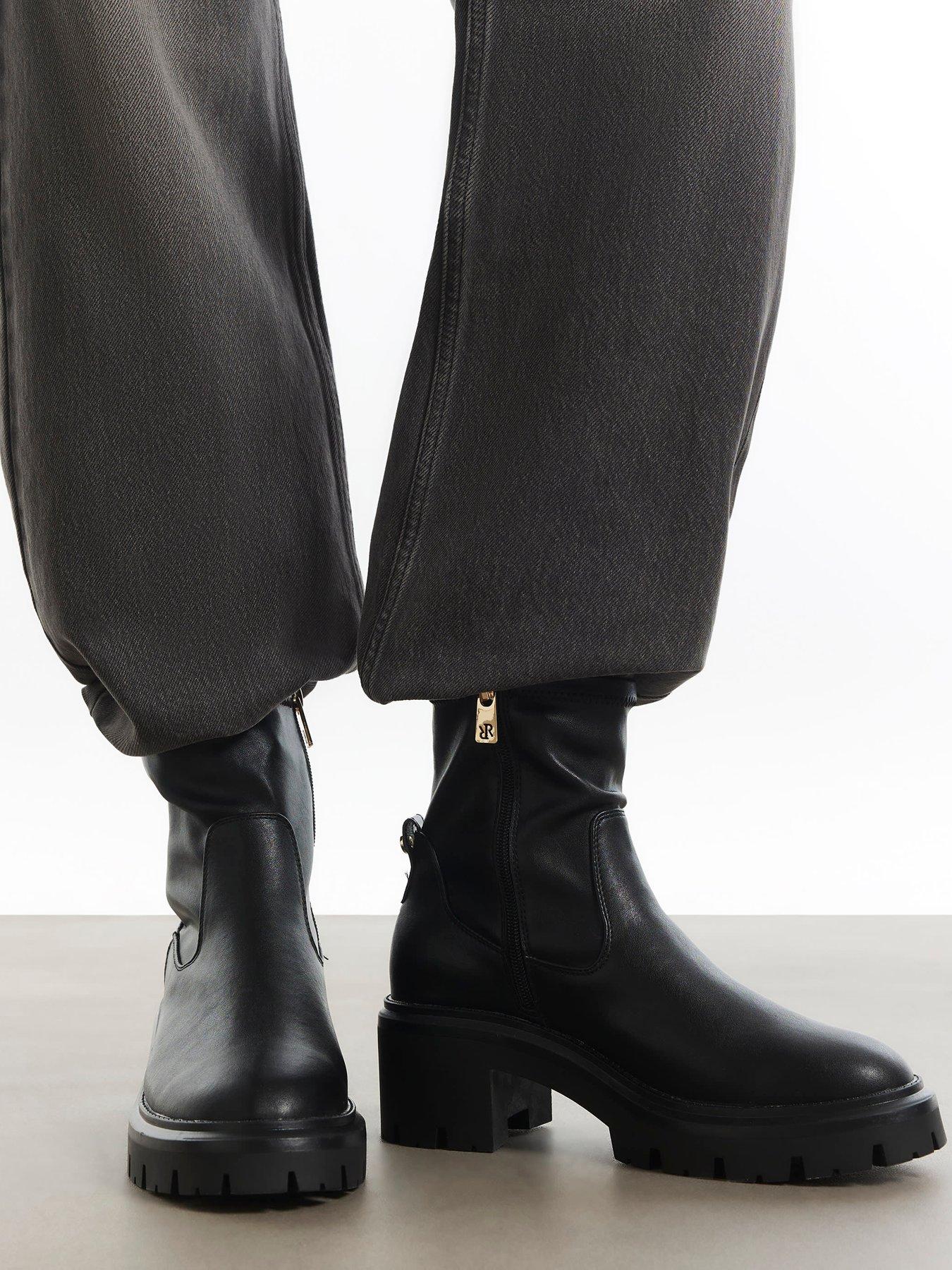 Image 1 of 5 of River Island Womens Chunky Cleated Zip Chelsea Boots - Black